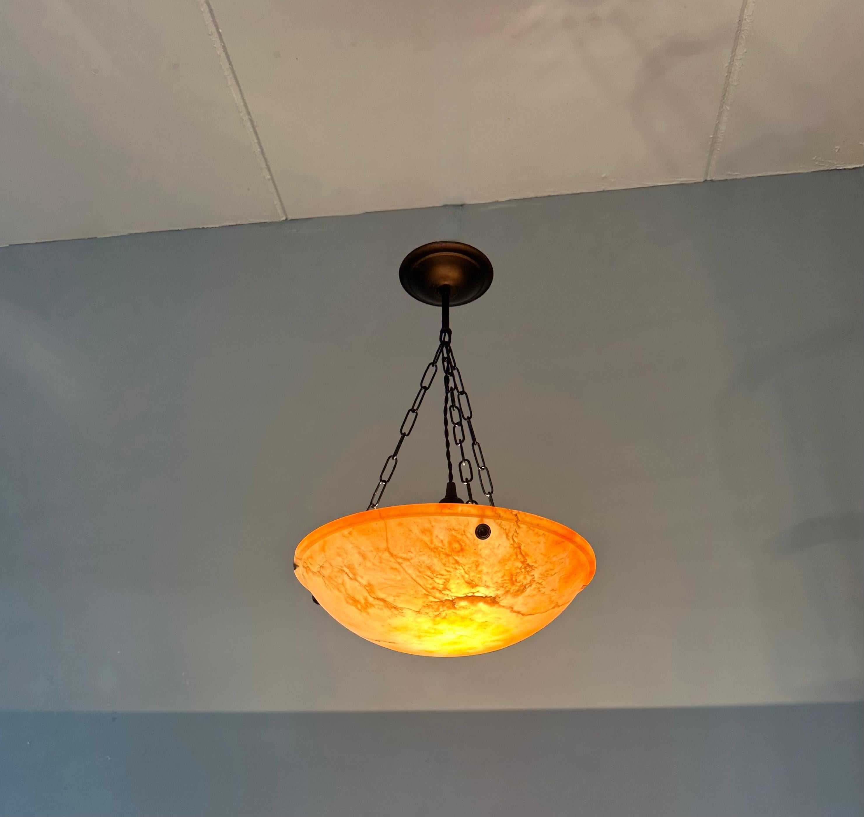 Stunning Antique Art Deco Evening Red Color Alabaster Shade Pendant, Flush Mount For Sale 3