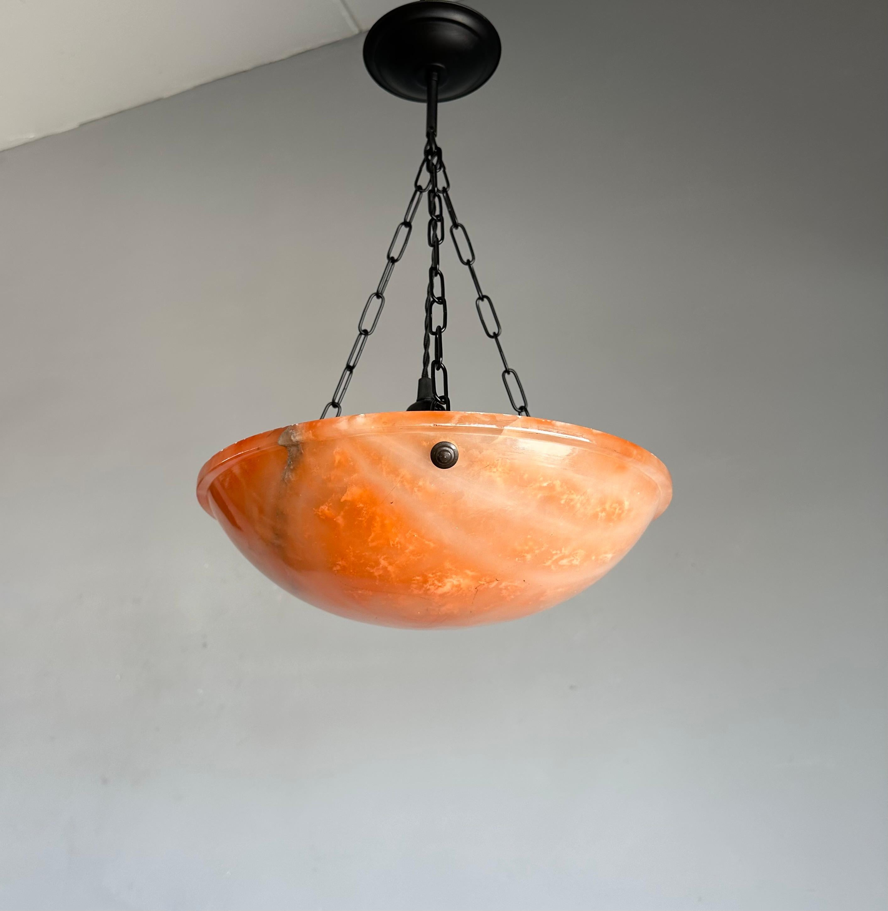 Stunning Antique Art Deco Evening Red Color Alabaster Shade Pendant, Flush Mount For Sale 4