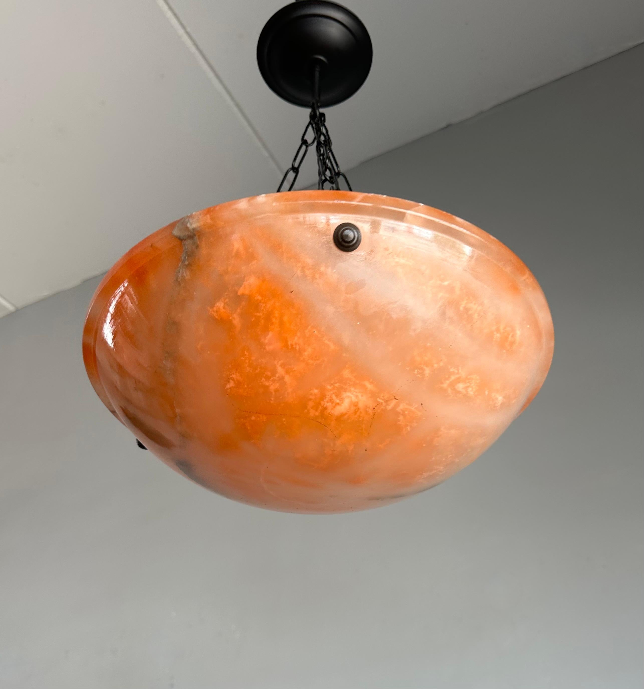 Stunning Antique Art Deco Evening Red Color Alabaster Shade Pendant, Flush Mount For Sale 5