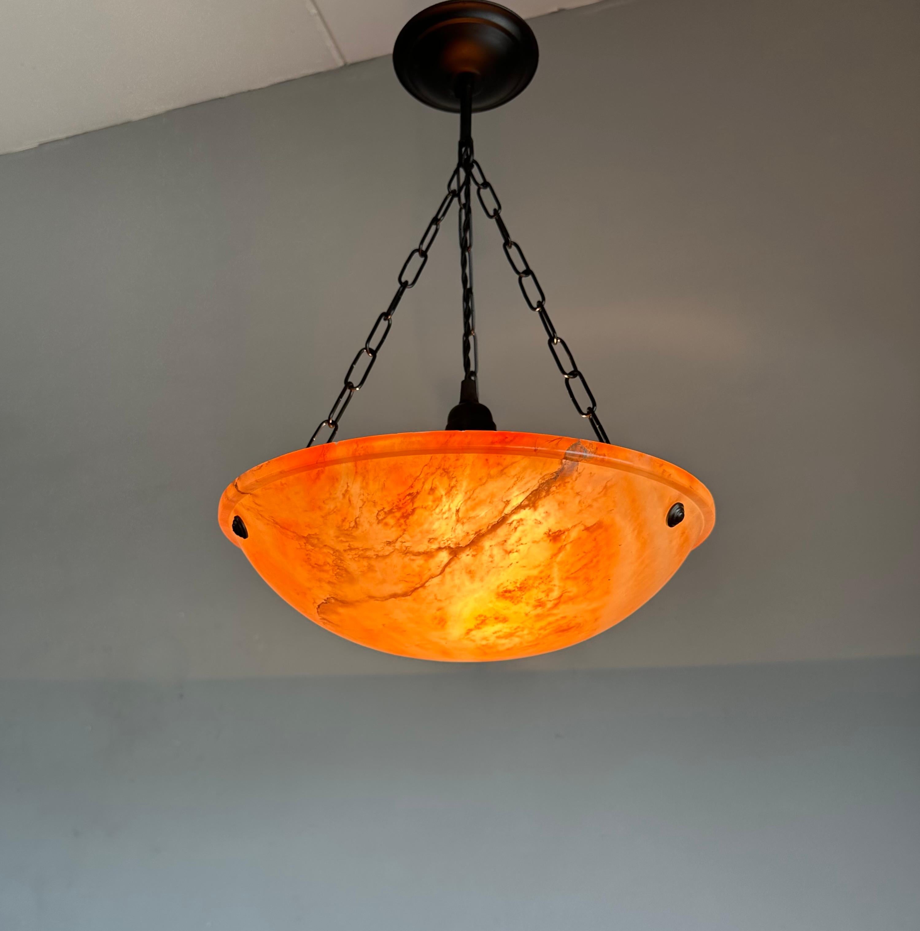 Stunning Antique Art Deco Evening Red Color Alabaster Shade Pendant, Flush Mount For Sale 6