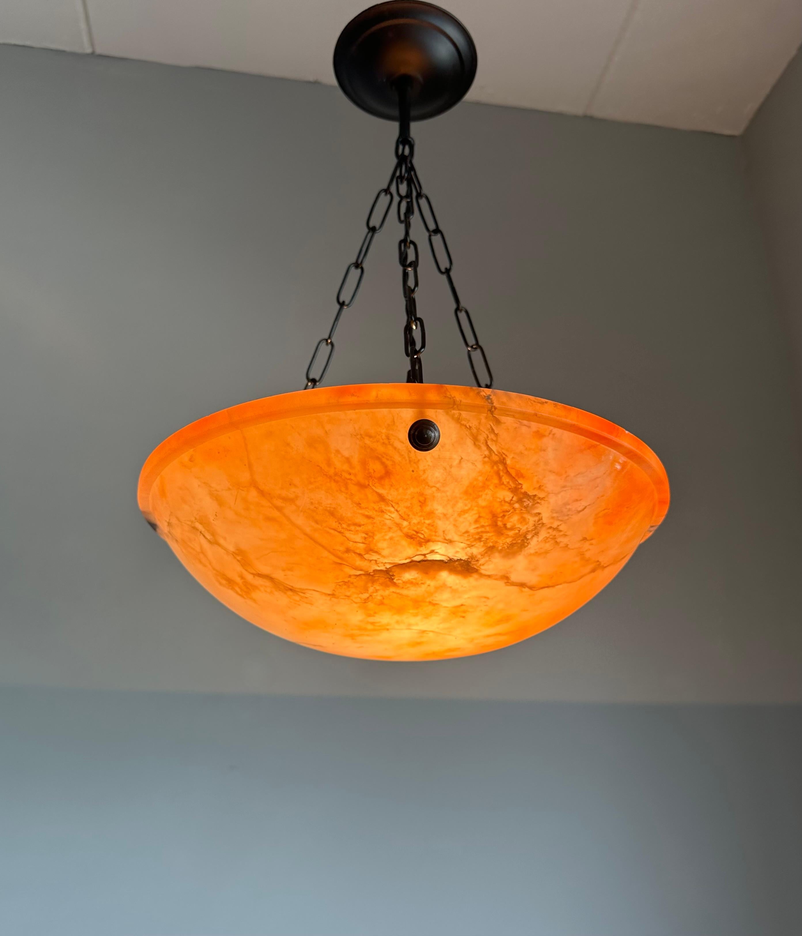 Stunning Antique Art Deco Evening Red Color Alabaster Shade Pendant, Flush Mount For Sale 7