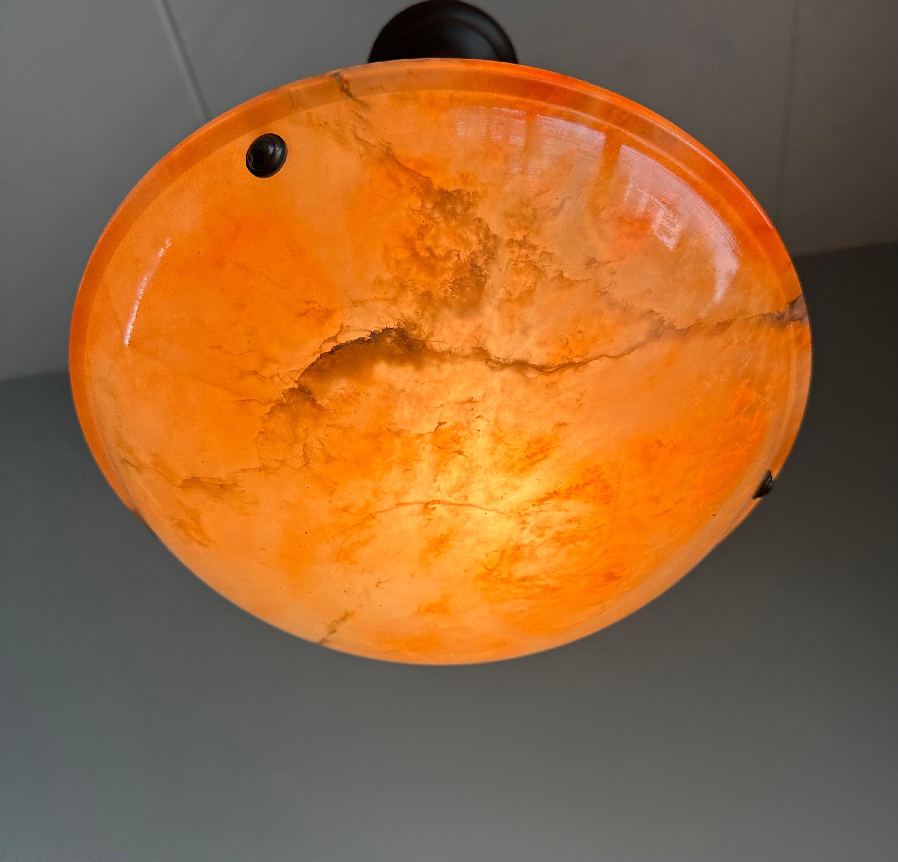 Stunning Antique Art Deco Evening Red Color Alabaster Shade Pendant, Flush Mount For Sale 8