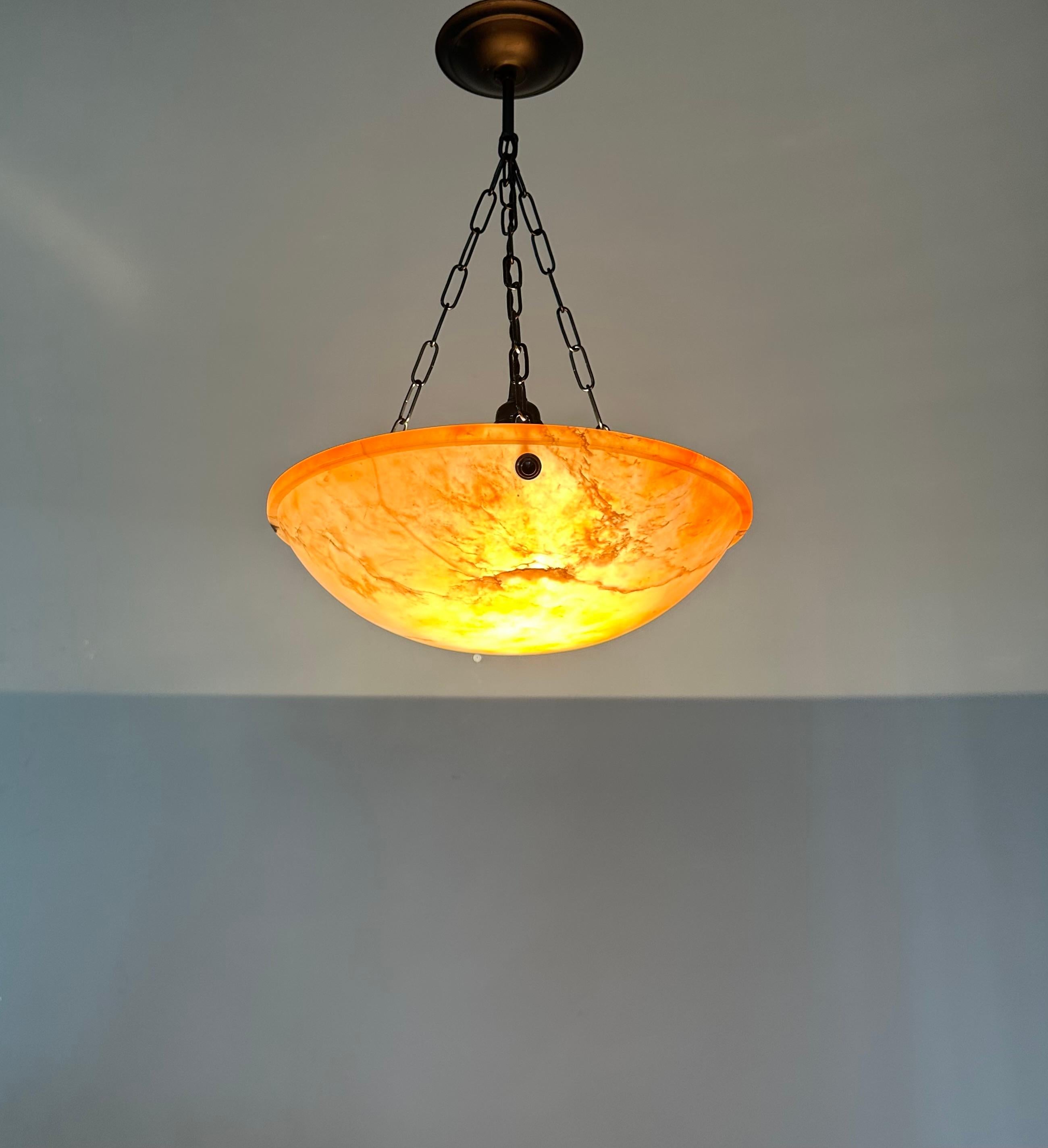 Stunning Antique Art Deco Evening Red Color Alabaster Shade Pendant, Flush Mount For Sale 9