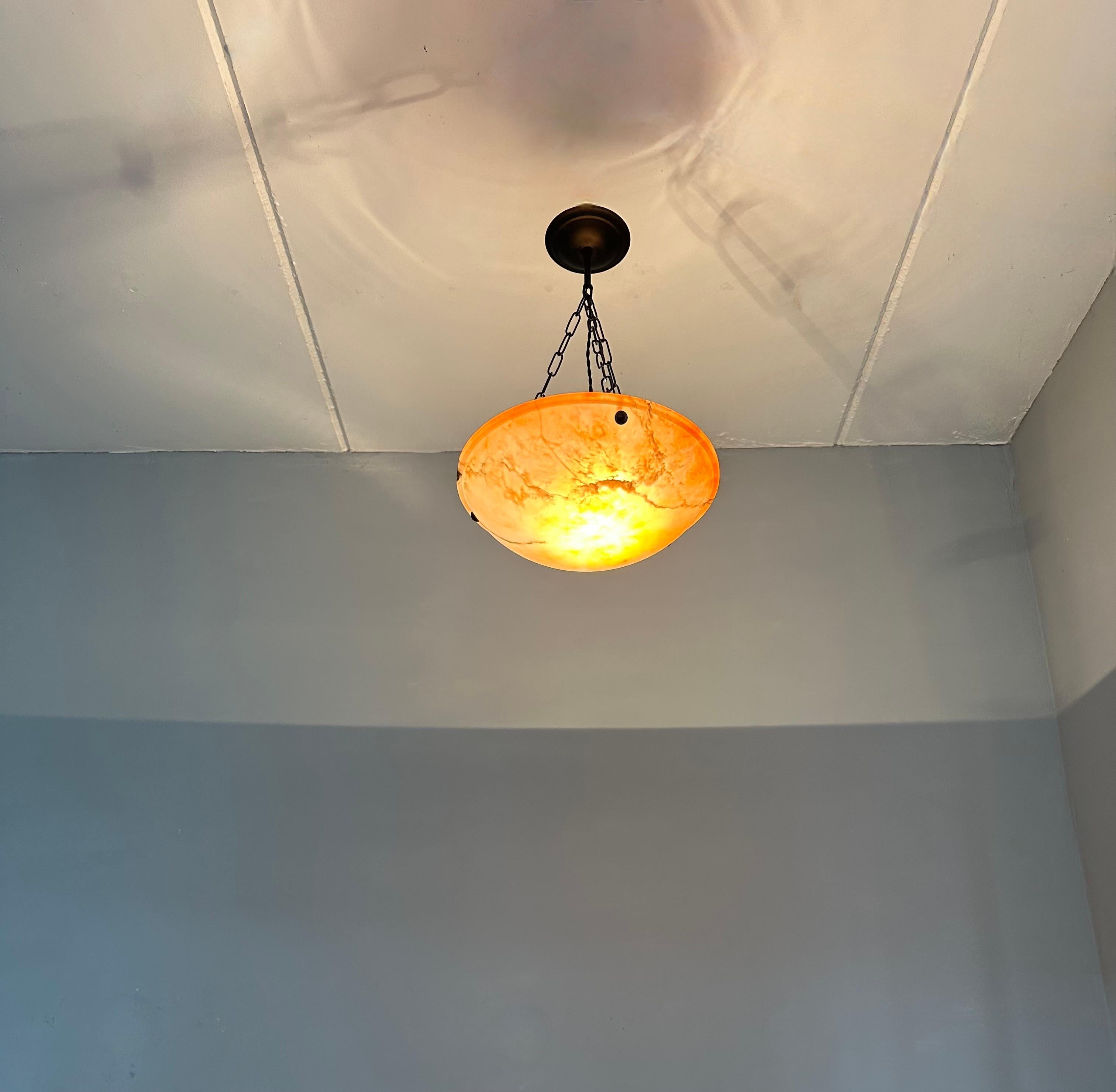 Stunning Antique Art Deco Evening Red Color Alabaster Shade Pendant, Flush Mount For Sale 10