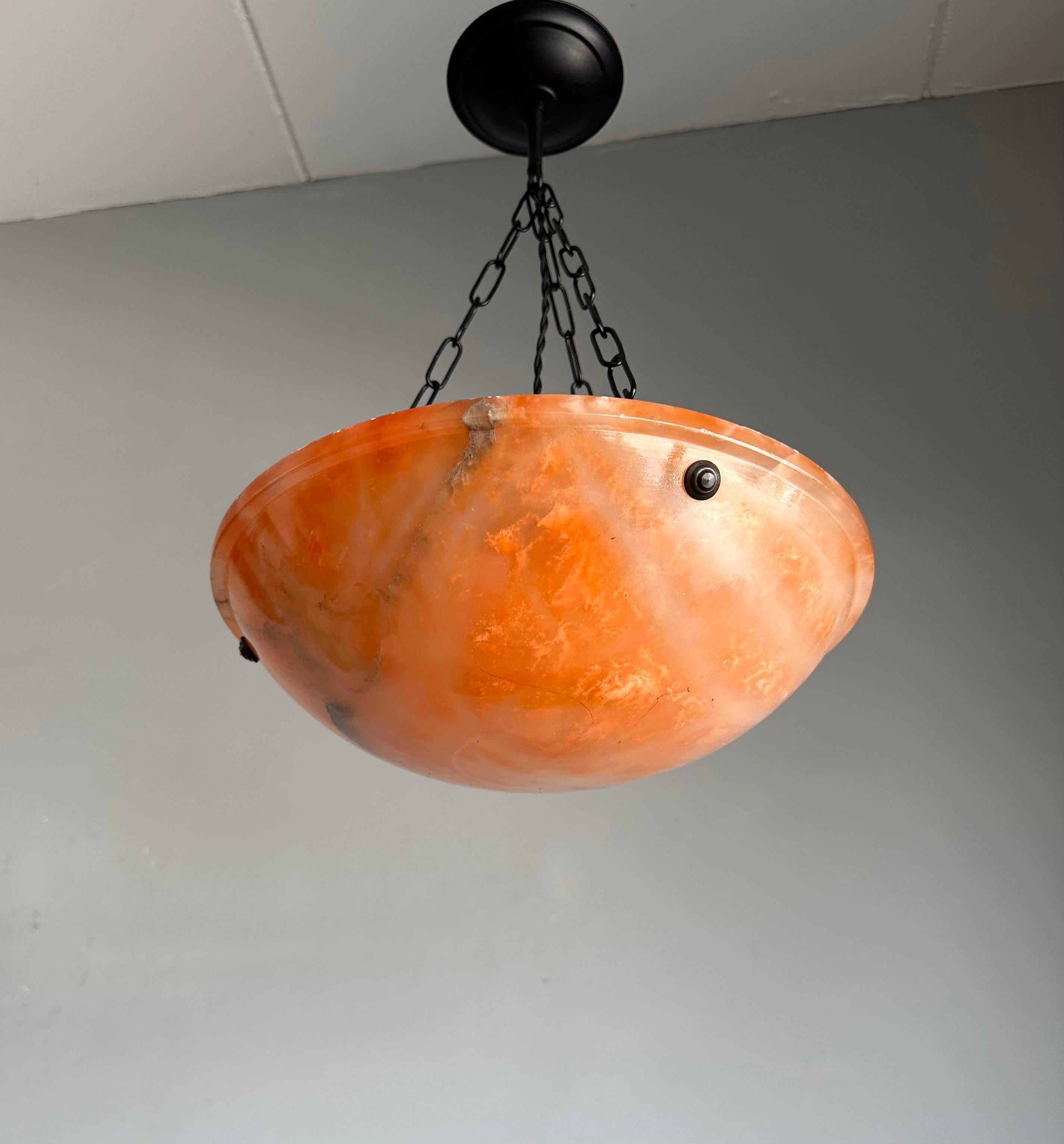 Stunning Antique Art Deco Evening Red Color Alabaster Shade Pendant, Flush Mount For Sale 11