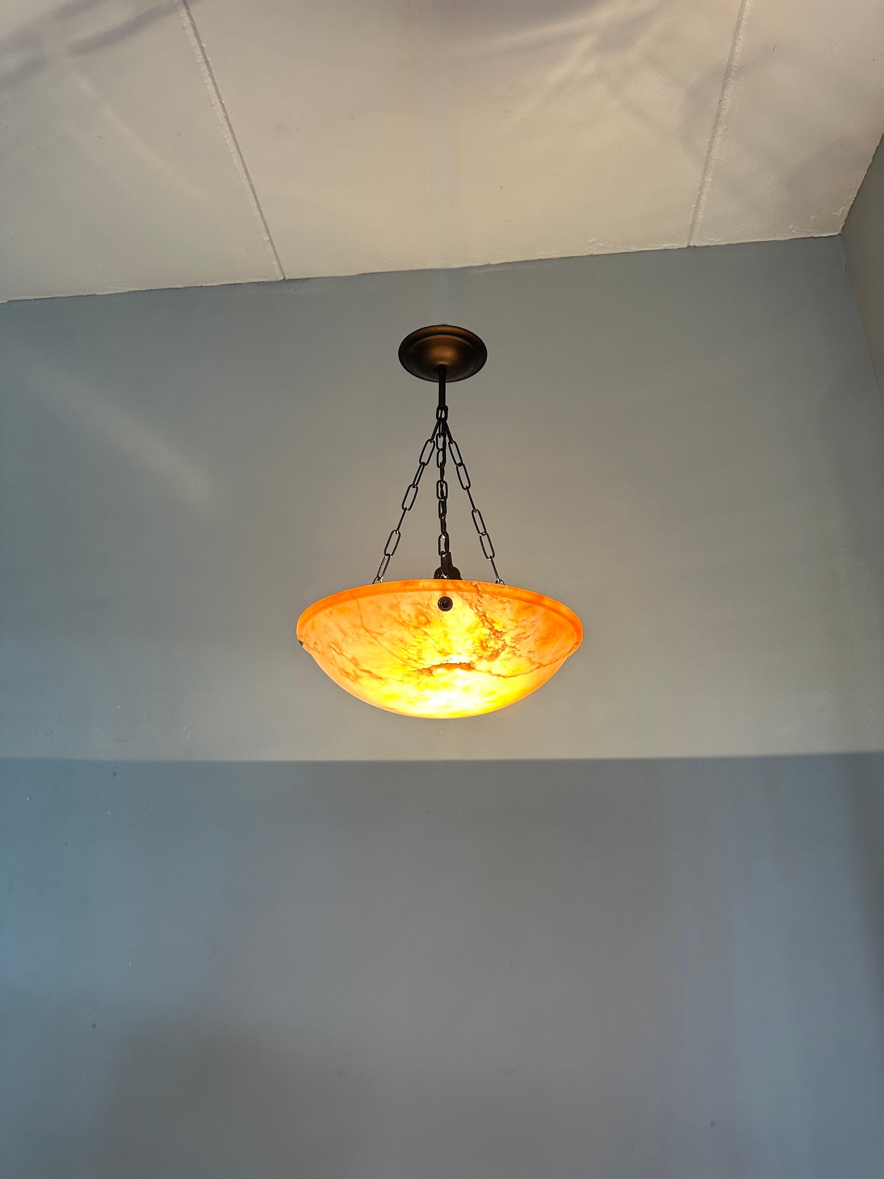 Stunning Antique Art Deco Evening Red Color Alabaster Shade Pendant, Flush Mount For Sale 12