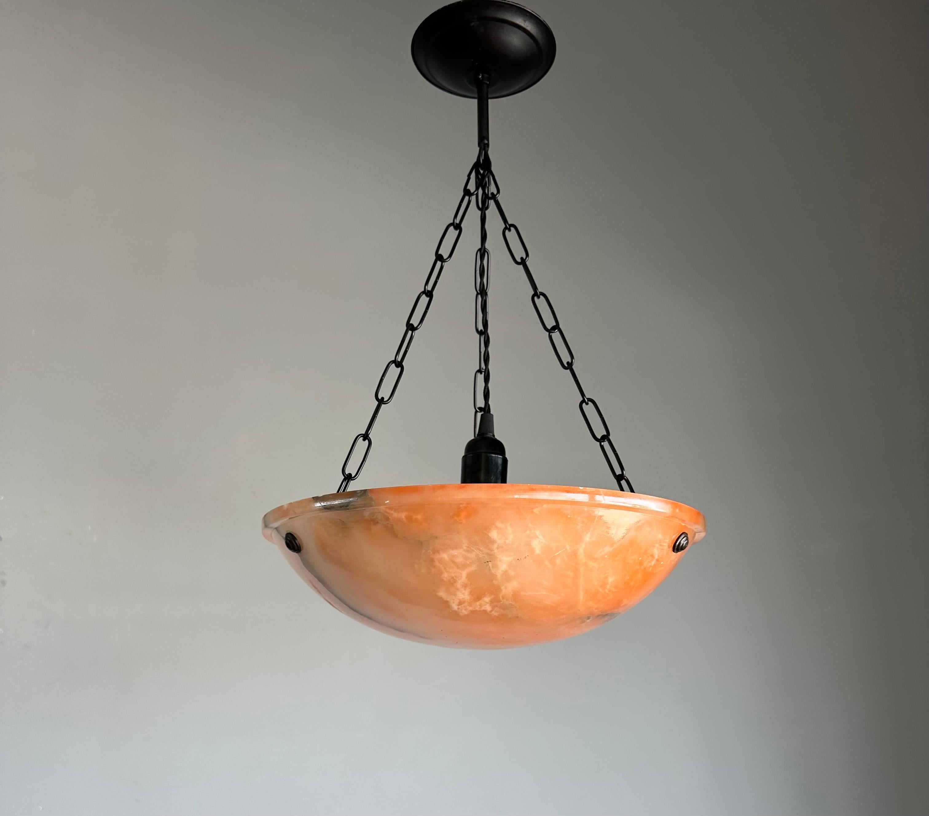 European Stunning Antique Art Deco Evening Red Color Alabaster Shade Pendant, Flush Mount For Sale