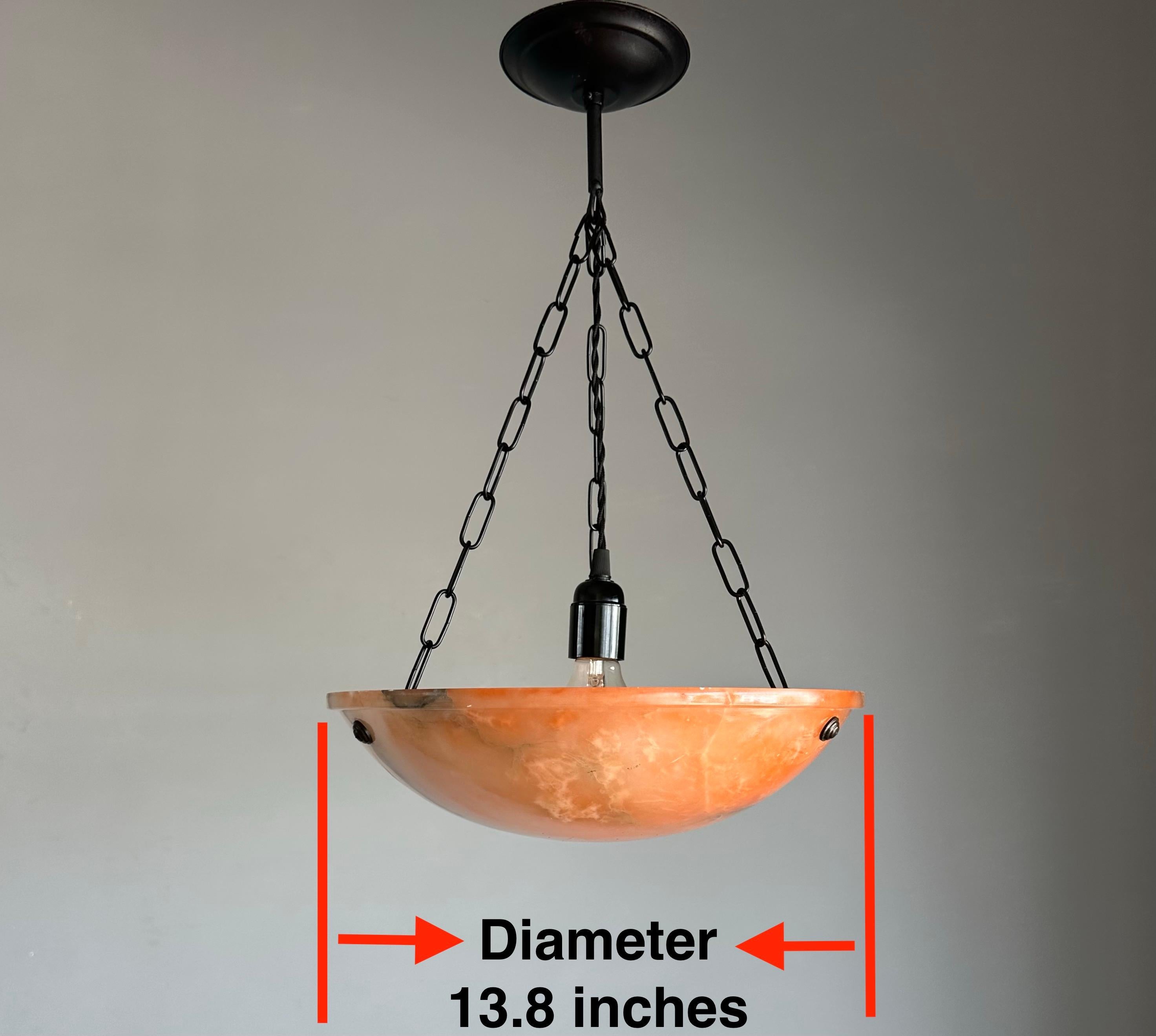 Blackened Stunning Antique Art Deco Evening Red Color Alabaster Shade Pendant, Flush Mount For Sale