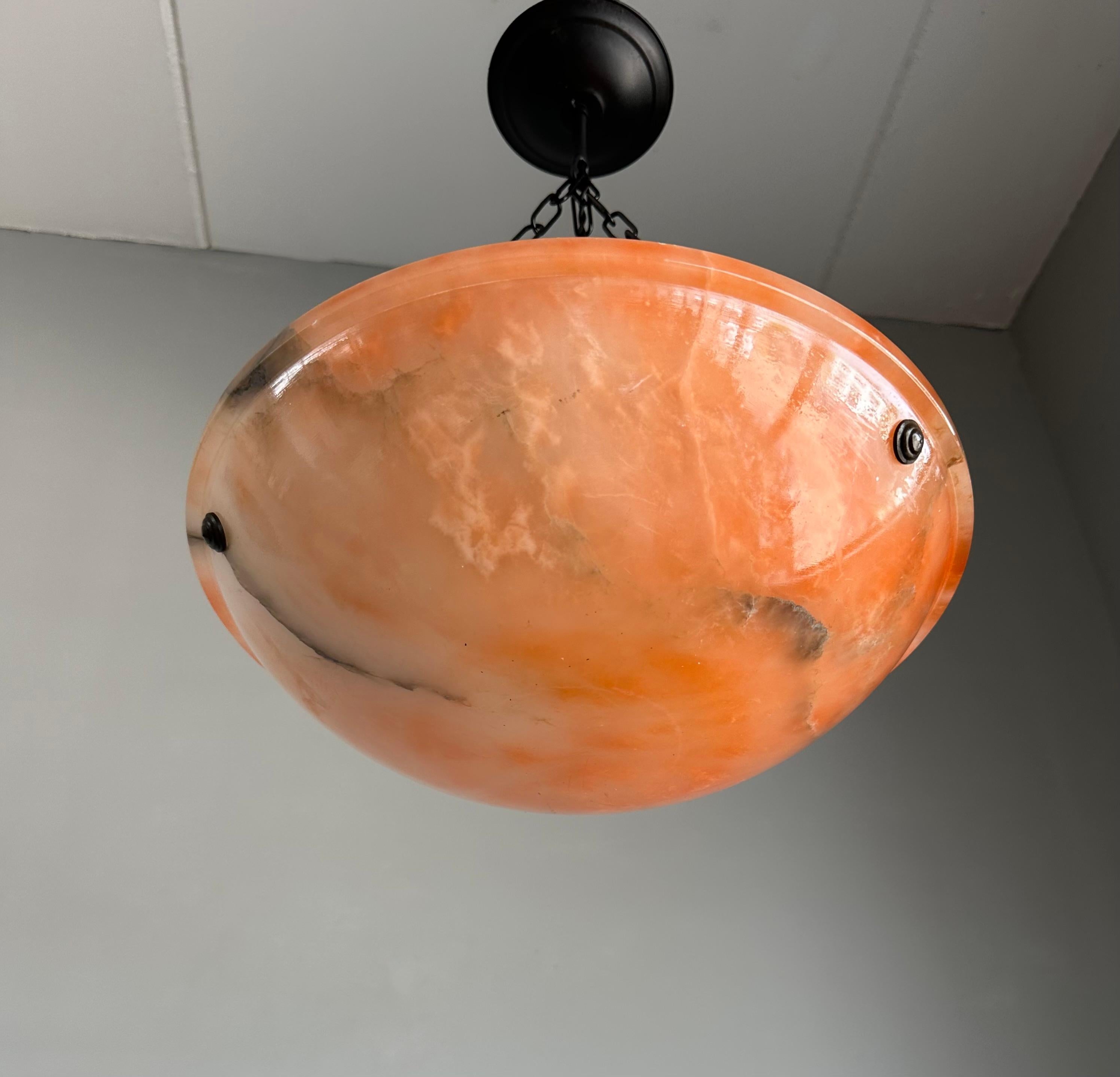 Stunning Antique Art Deco Evening Red Color Alabaster Shade Pendant, Flush Mount In Good Condition For Sale In Lisse, NL