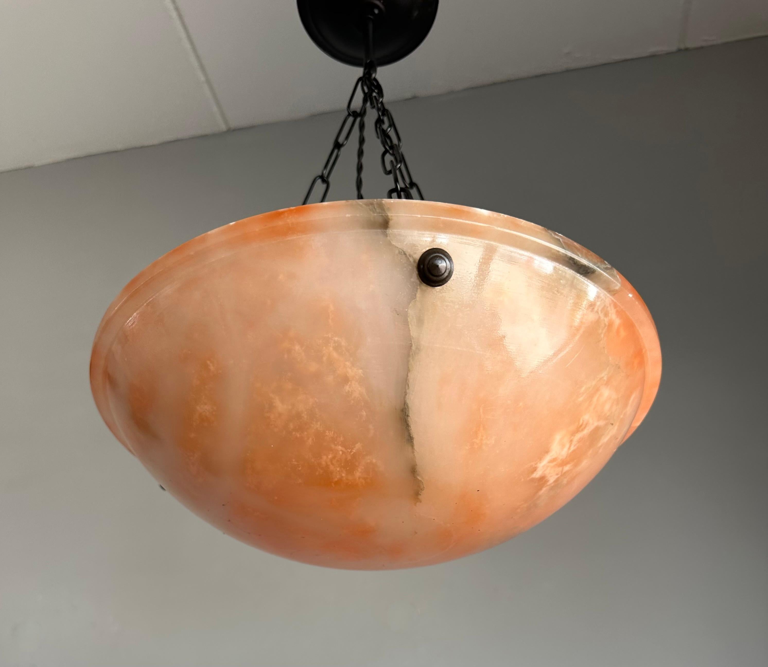 20th Century Stunning Antique Art Deco Evening Red Color Alabaster Shade Pendant, Flush Mount For Sale