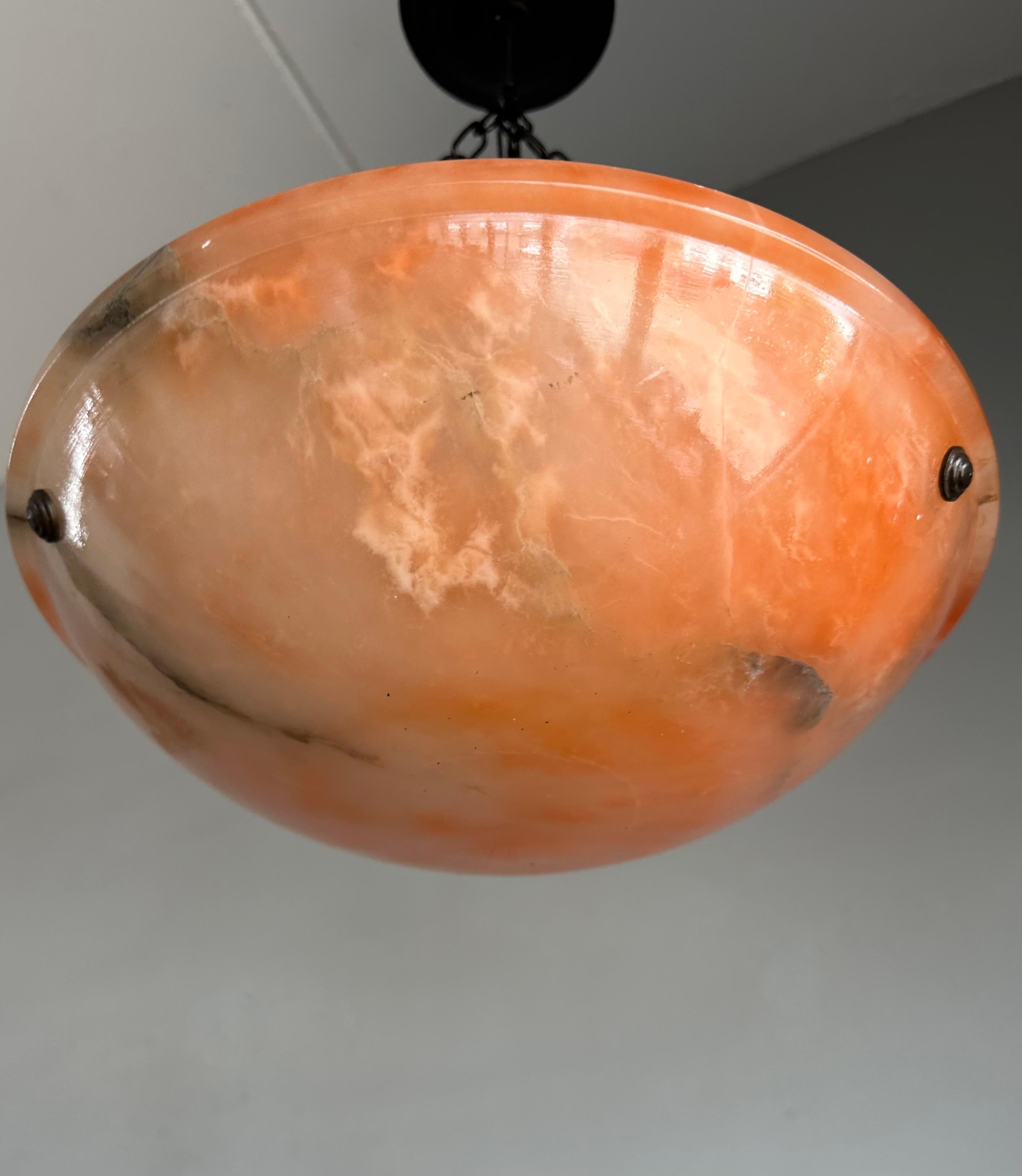 Stunning Antique Art Deco Evening Red Color Alabaster Shade Pendant, Flush Mount For Sale 1