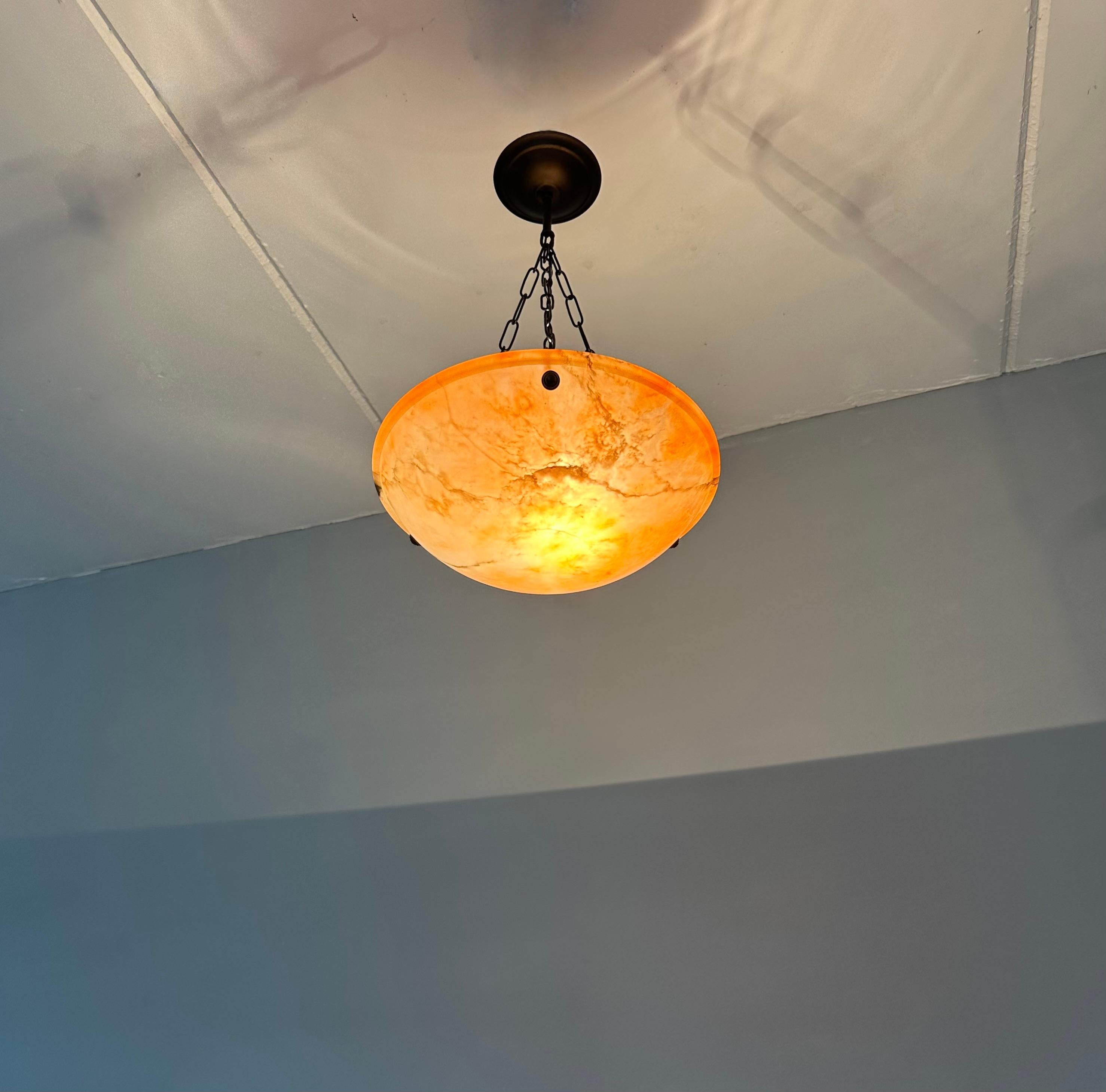Stunning Antique Art Deco Evening Red Color Alabaster Shade Pendant, Flush Mount For Sale 2