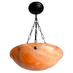 Stunning Antique Art Deco Evening Red Color Alabaster Shade Pendant, Flush Mount