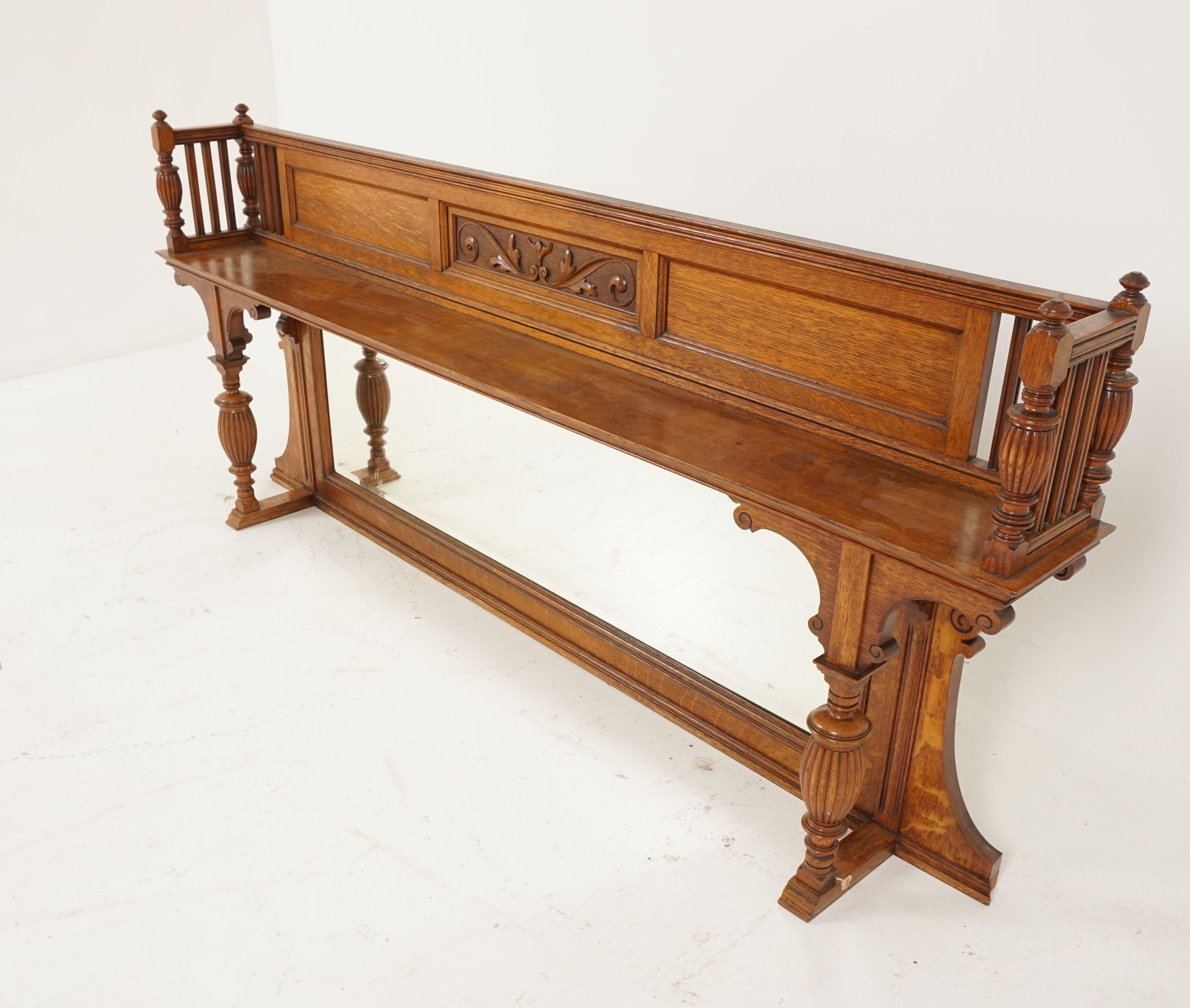 Stunning antique Arts & Crafts oak overmantel, Scotland, 1900, B2156a

Scotland, 1900
Solid oak
Original finish
Tall carved gallery on top with pierced ends
Original beveled mirror
All standing on a pair of carved supports
Wonderful