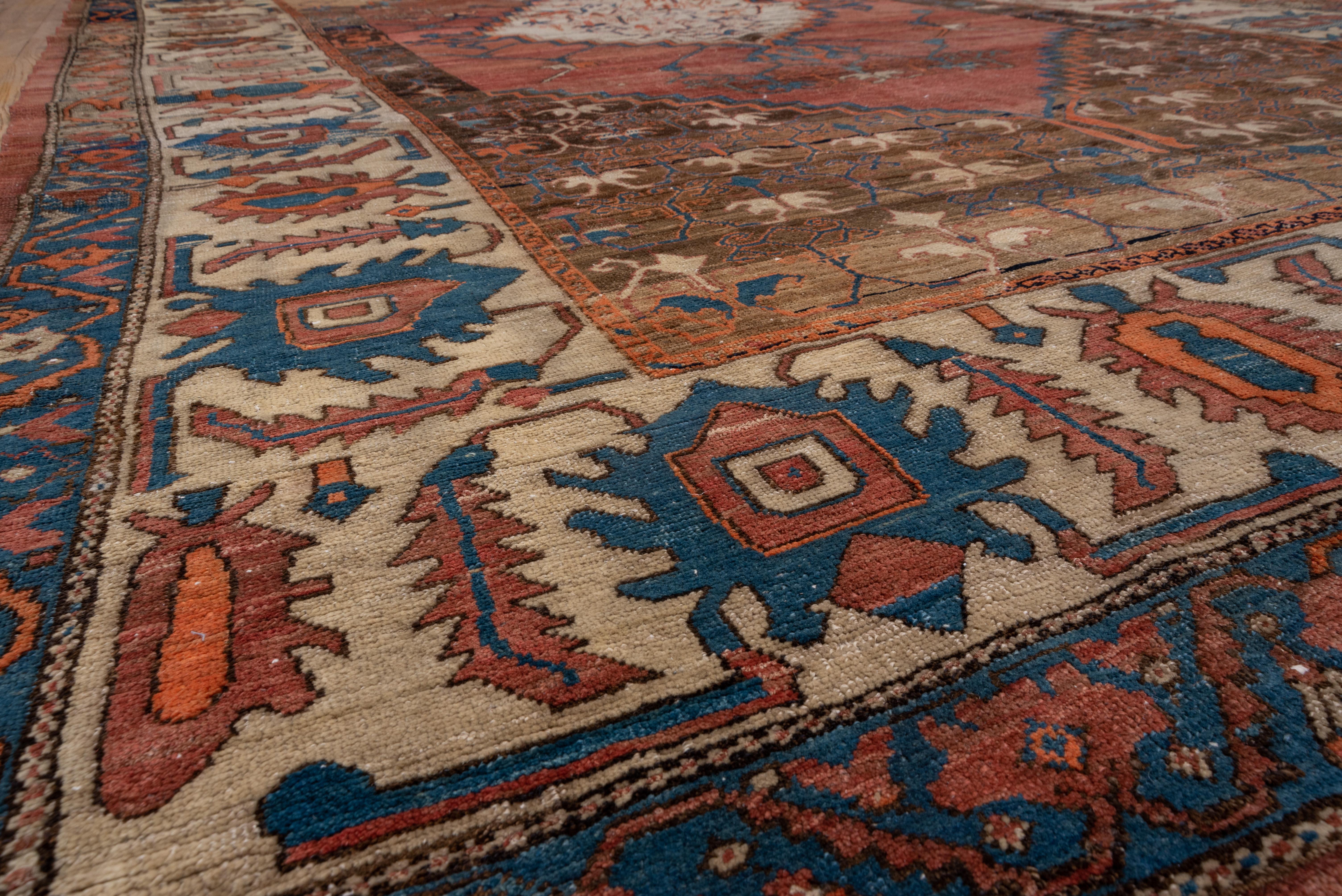 Serapi Fine Antique Bakhshayesh Carpet, Rust, Brown, Blue and Pink Tones For Sale