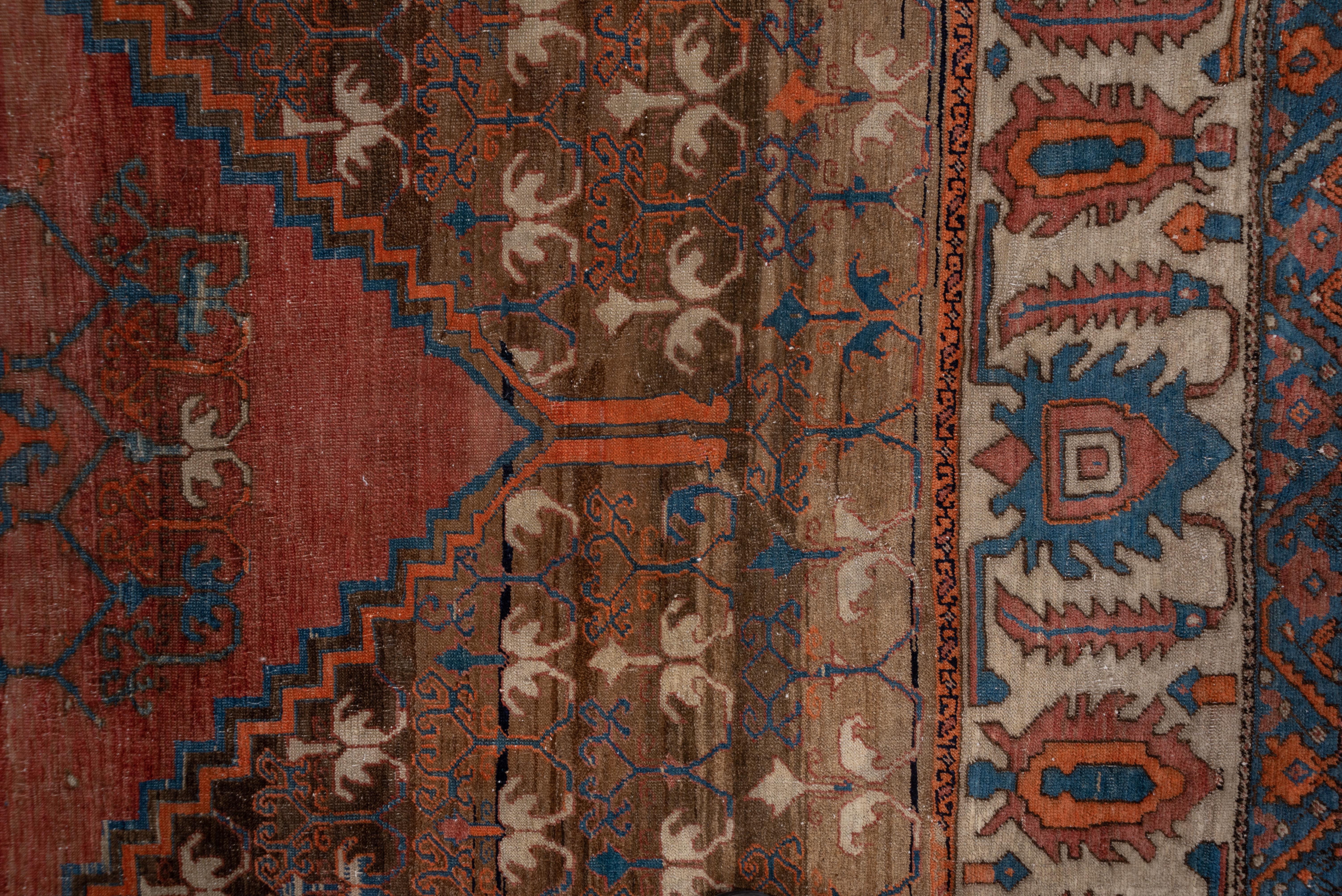 Persian Fine Antique Bakhshayesh Carpet, Rust, Brown, Blue and Pink Tones For Sale