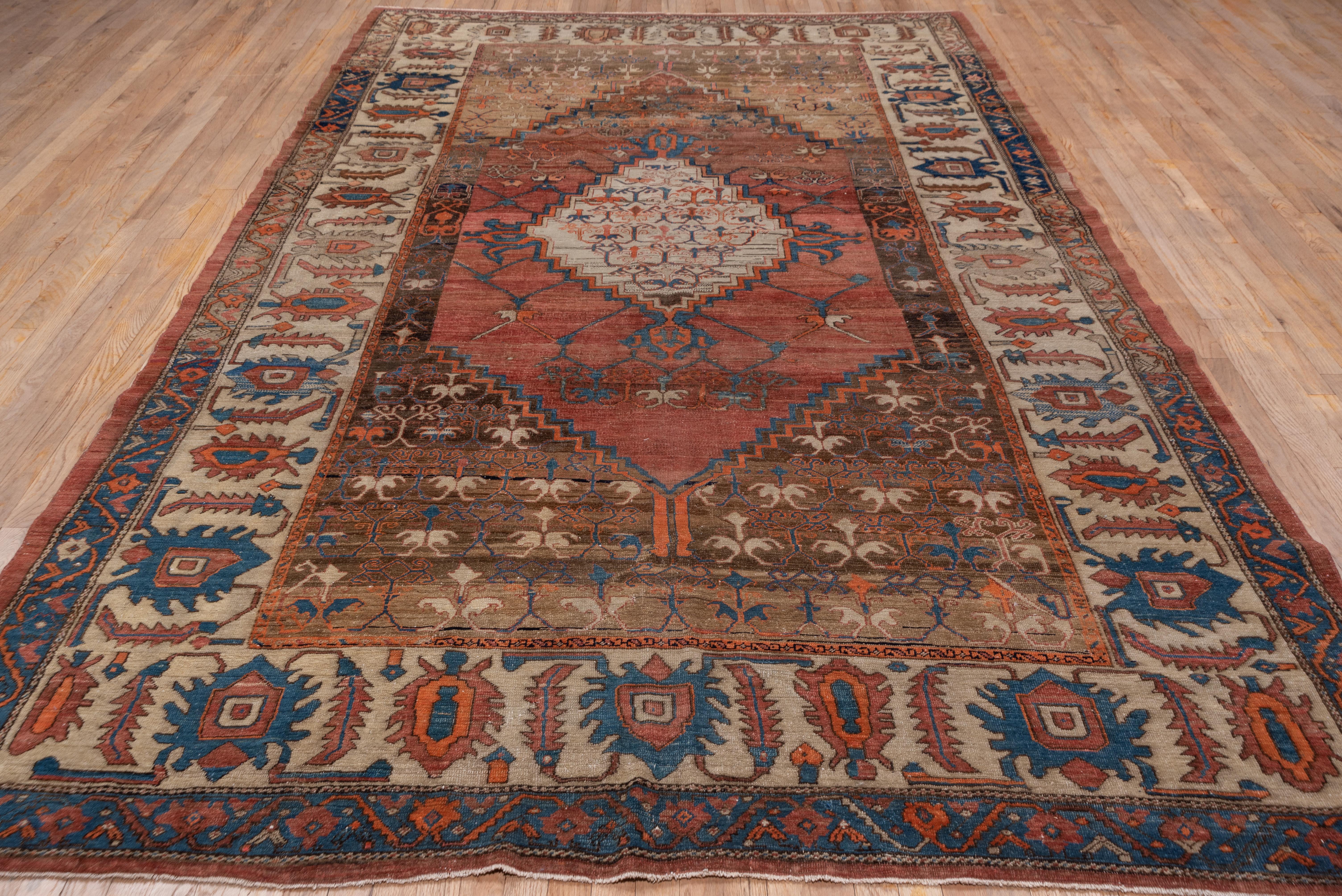 Hand-Knotted Fine Antique Bakhshayesh Carpet, Rust, Brown, Blue and Pink Tones For Sale