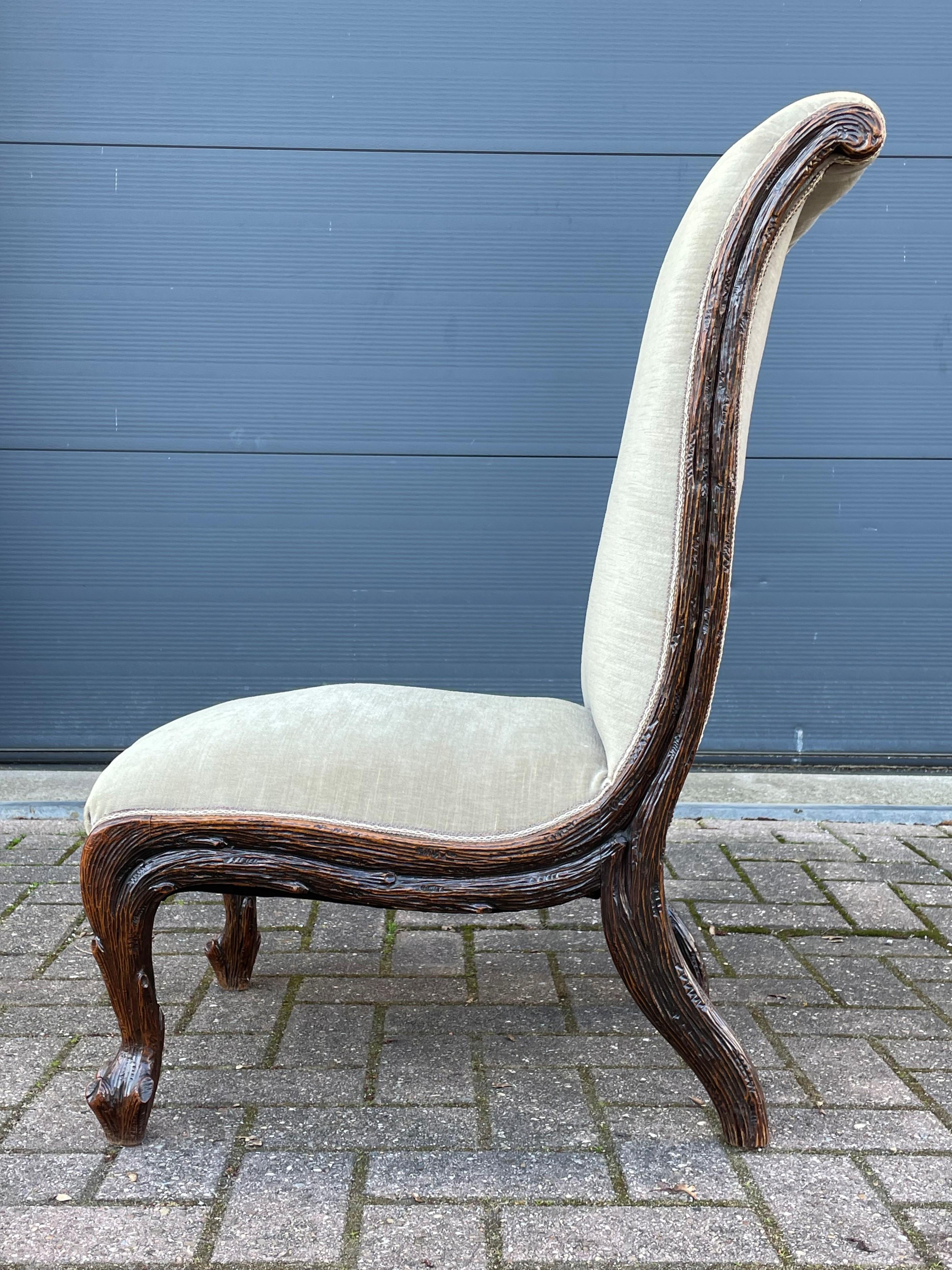 Stunning Antique Black Forest Fireplace Chair by Horrix w Excellent Upholstery For Sale 10
