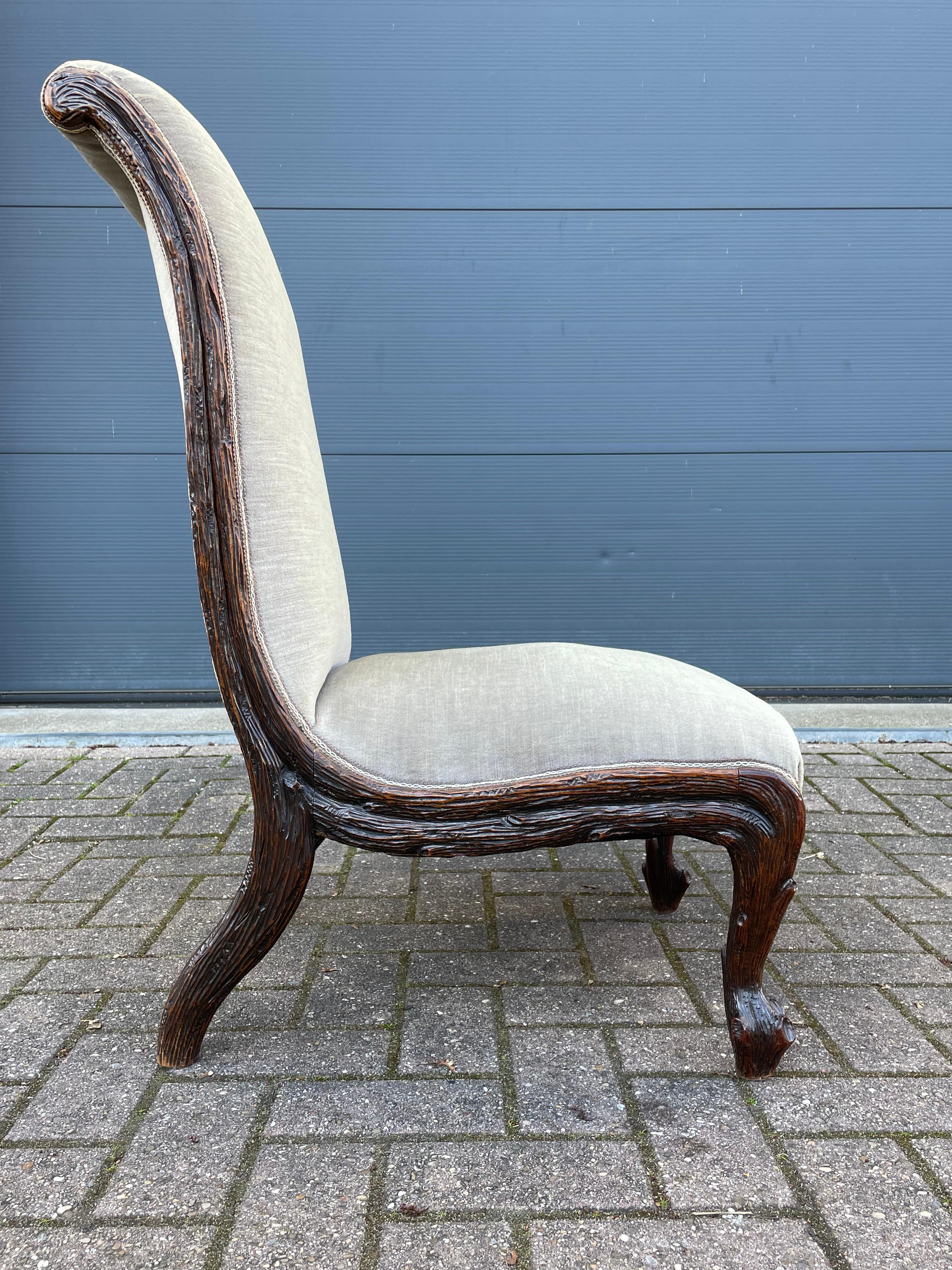 Stunning Antique Black Forest Fireplace Chair by Horrix w Excellent Upholstery For Sale 12