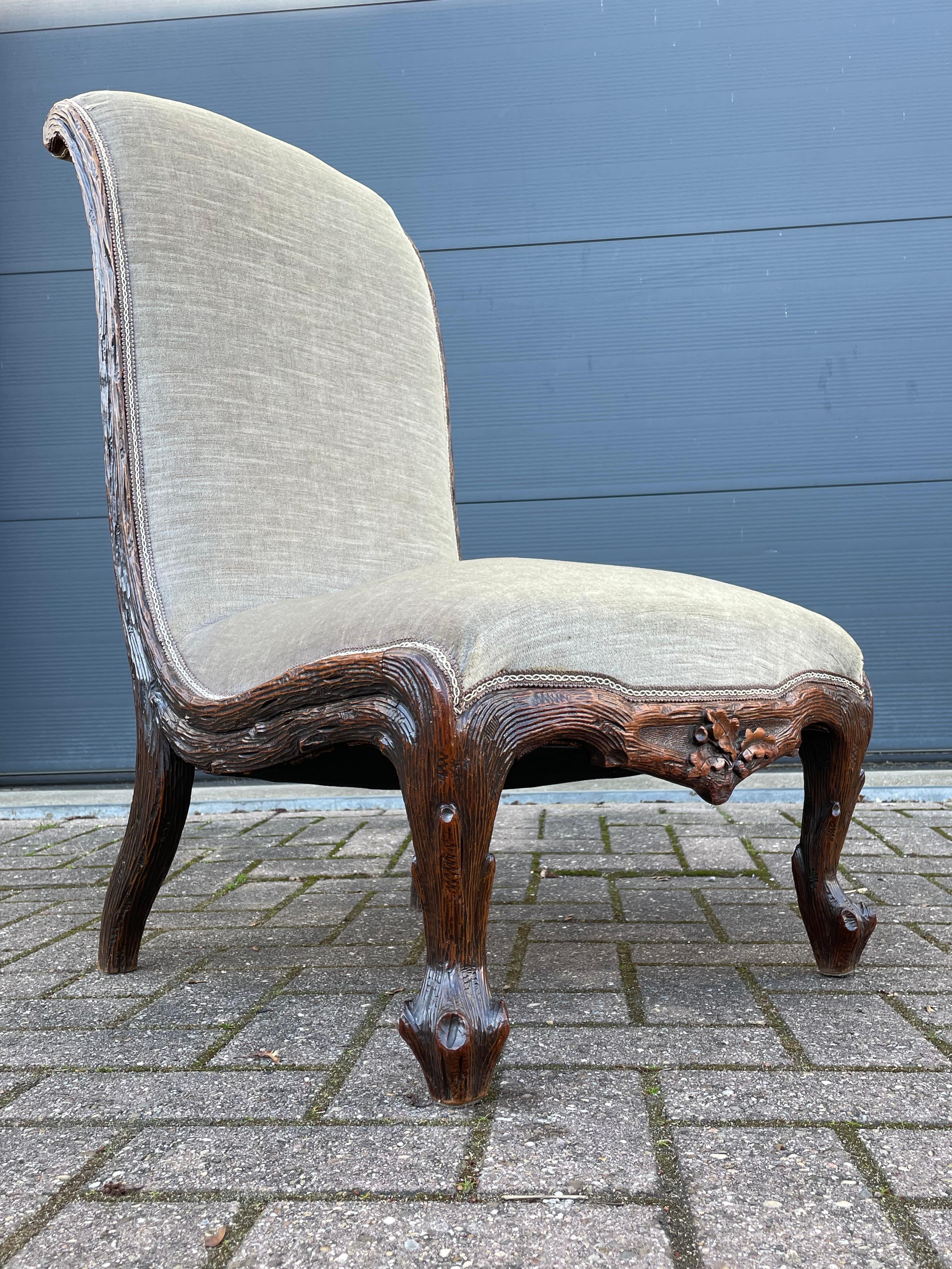 Dutch Stunning Antique Black Forest Fireplace Chair by Horrix w Excellent Upholstery For Sale