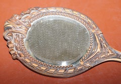 Stunning Antique Black Forest Hand Carved Wood Dressing Table Mirror Hand Held