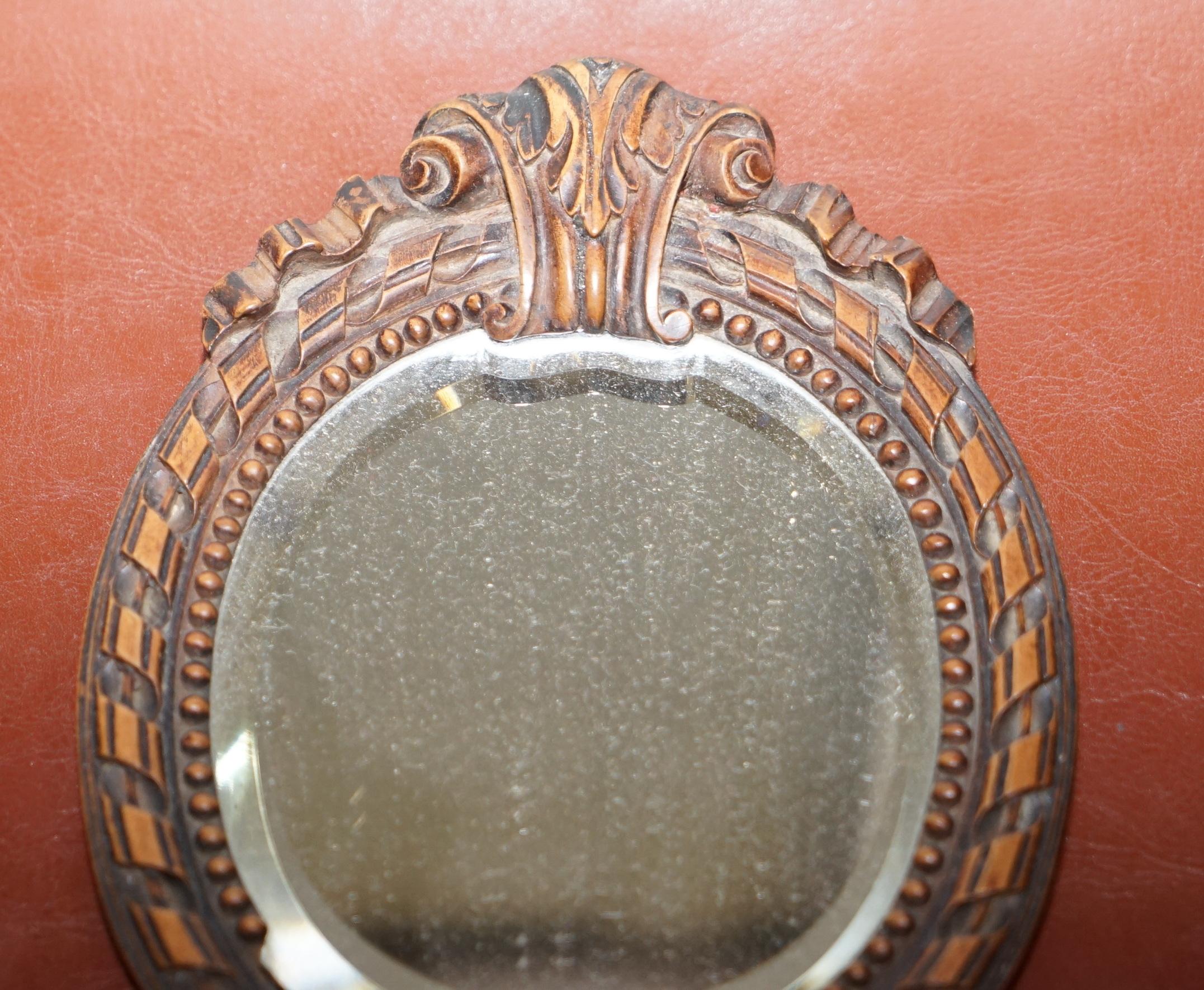 vintage wooden hand mirror