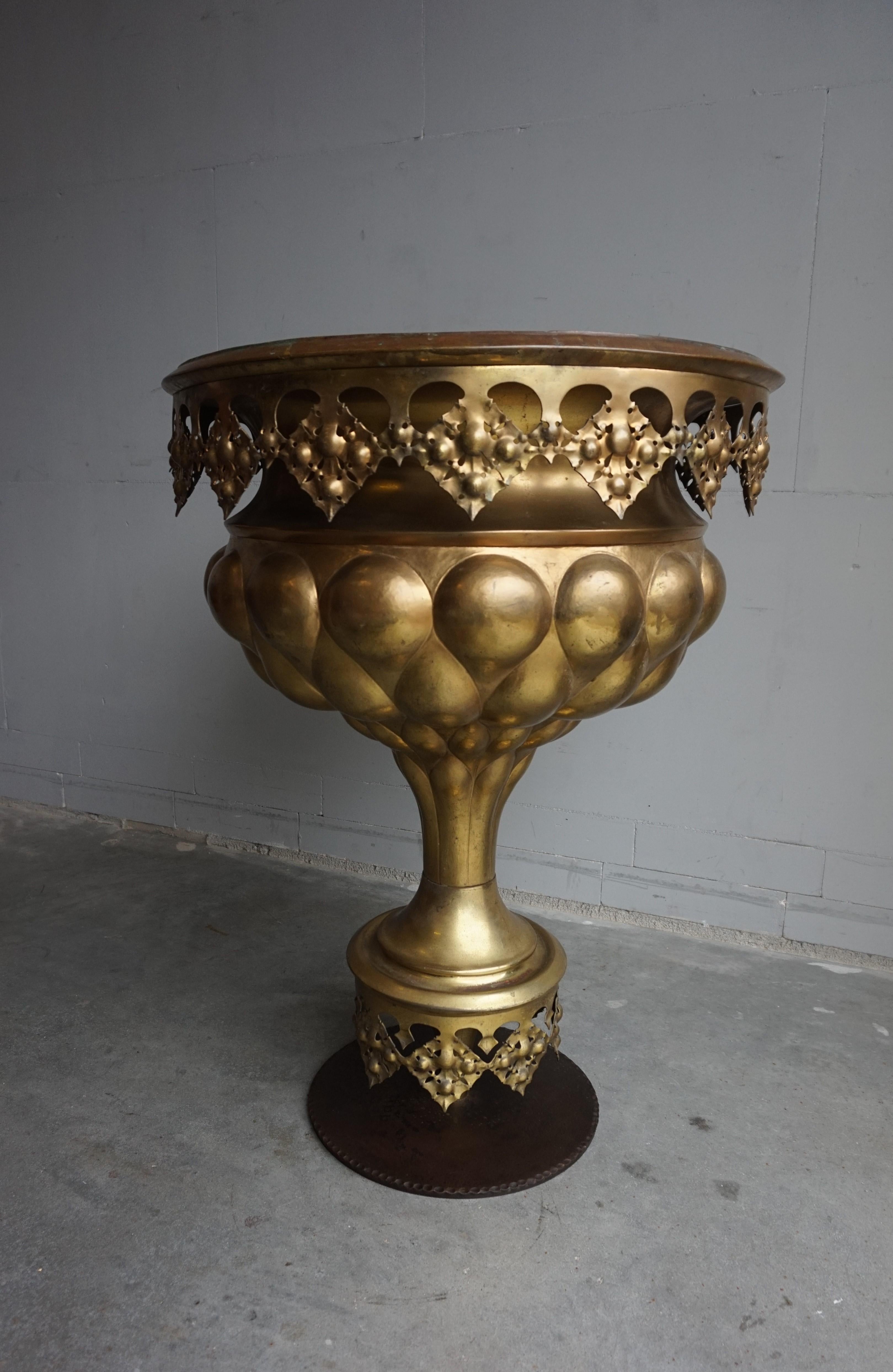 Stunning Antique Brass Gothic Revival Former Church Baptismal Font Planter Stand For Sale 2