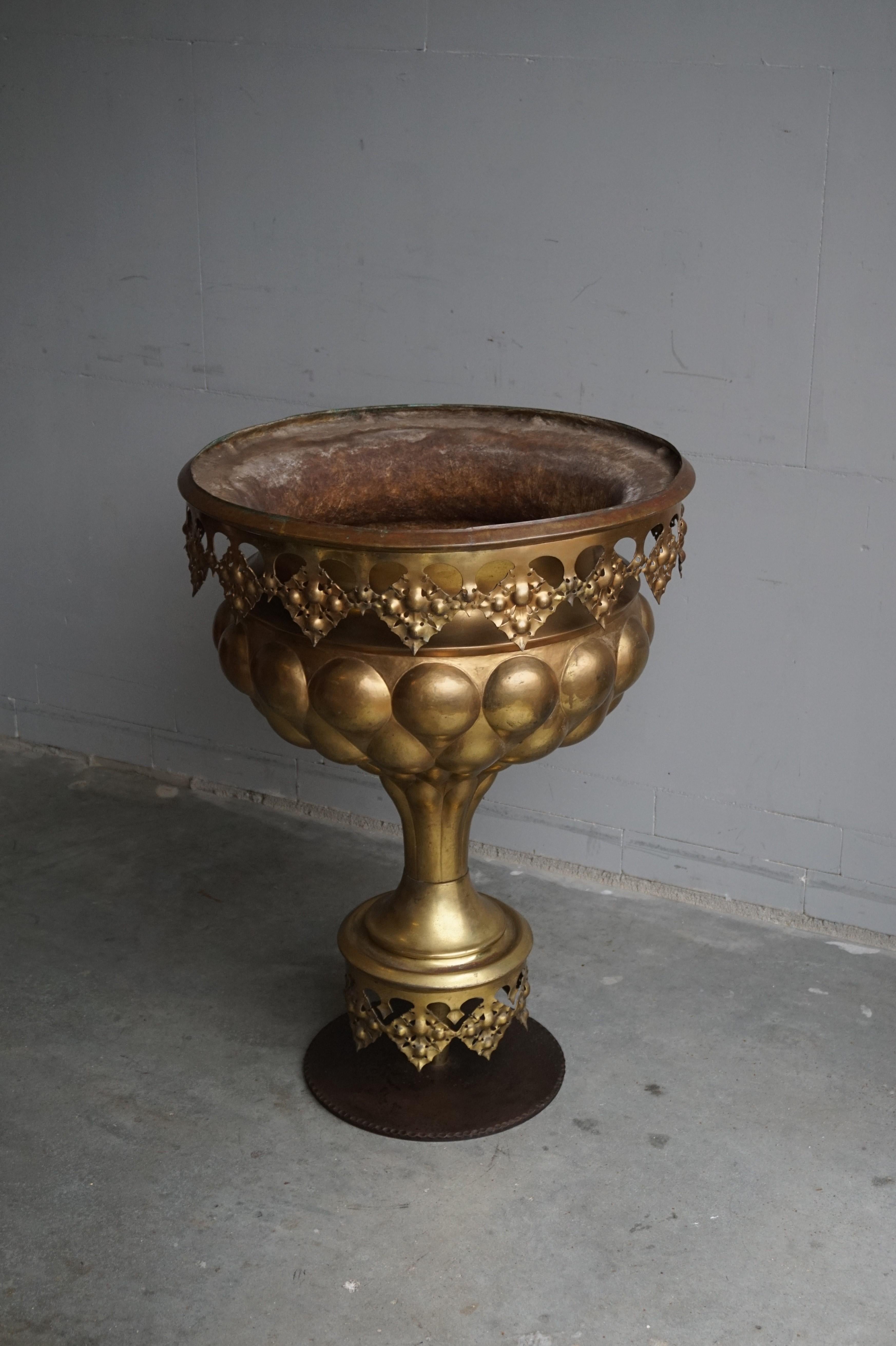 Stunning Antique Brass Gothic Revival Former Church Baptismal Font Planter Stand For Sale 5