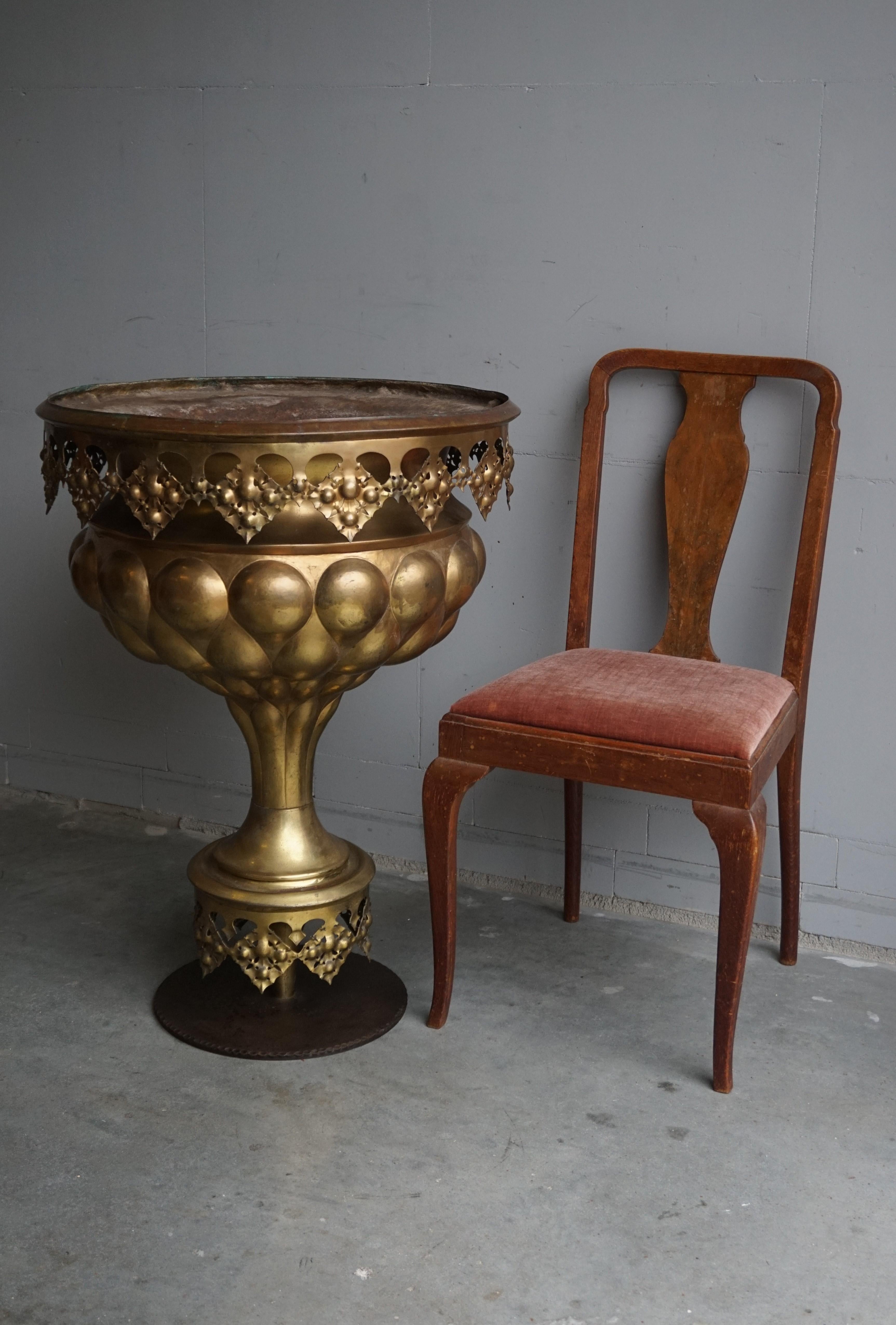 Stunning Antique Brass Gothic Revival Former Church Baptismal Font Planter Stand For Sale 7