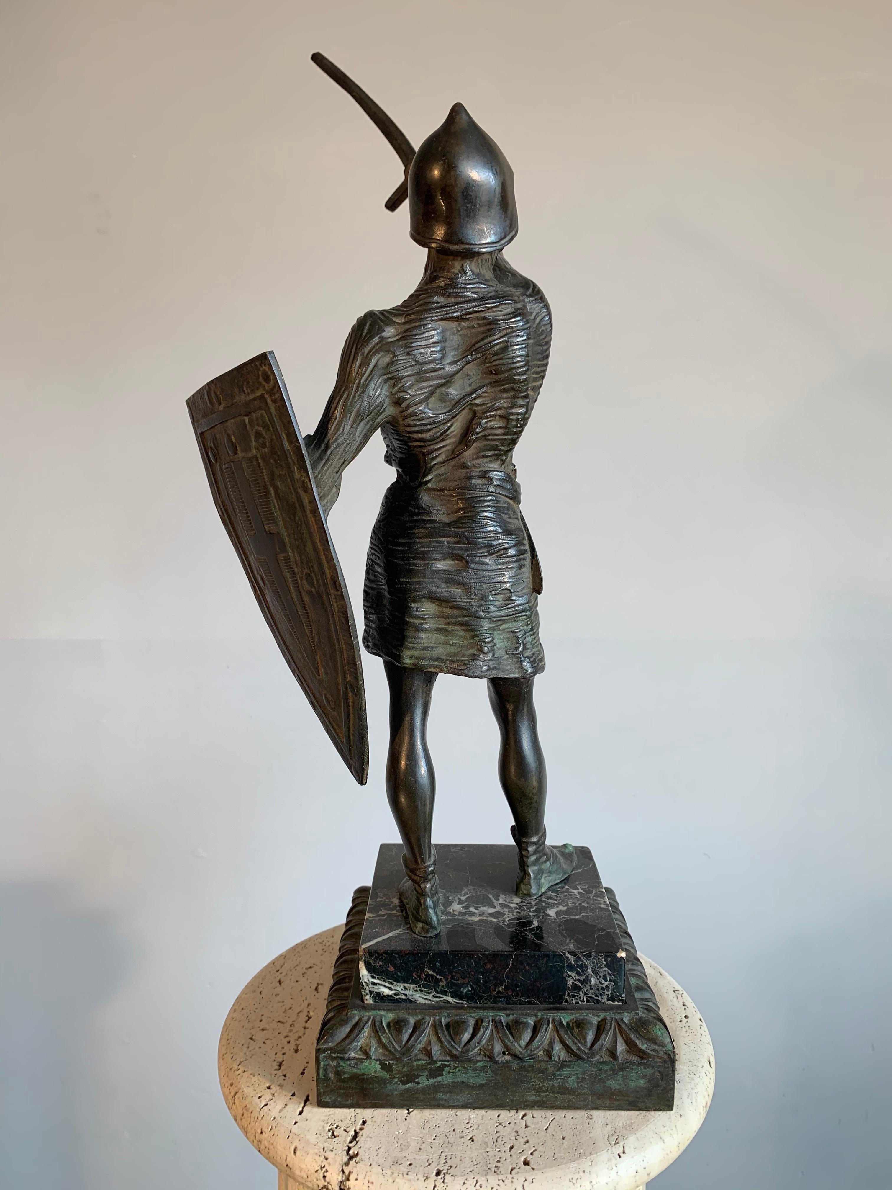 Stunning Antique Bronze Sculpture of a Sword Holding Joan of Arc in Chainmail For Sale 7