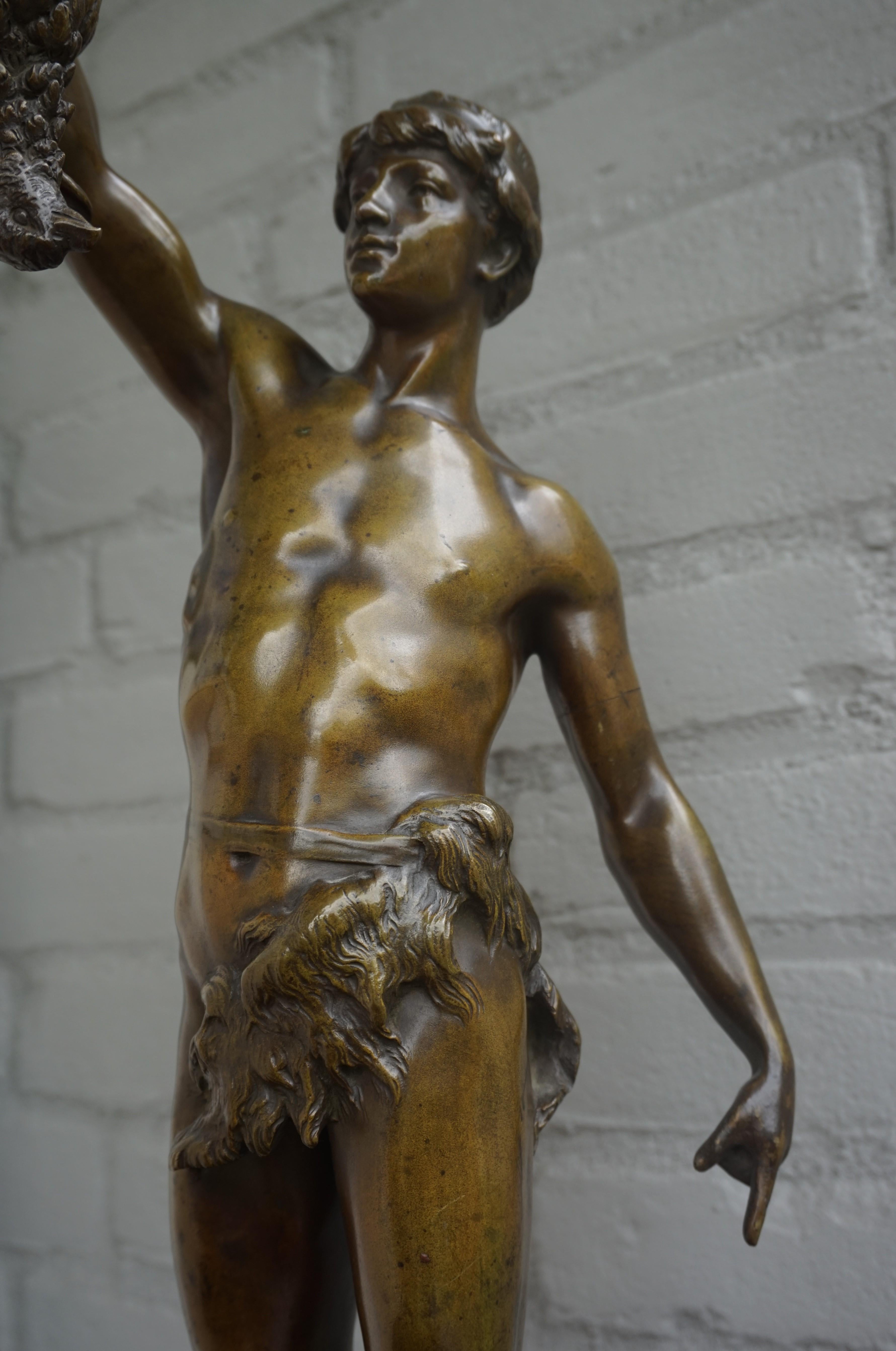 Stunning Antique Bronze Sculpture of Young Male Hunter & Prey by Georges Coudray 8