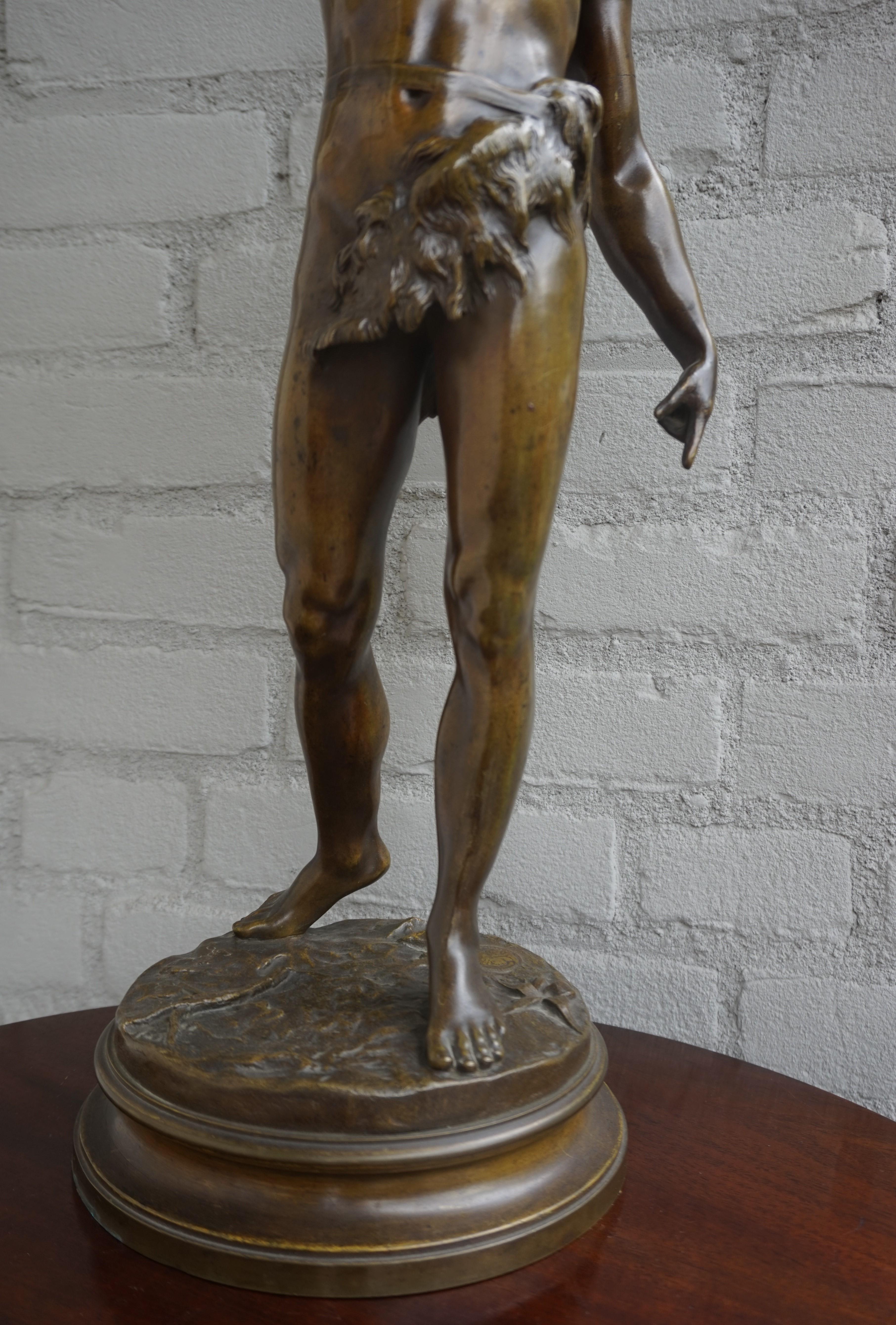 Stunning Antique Bronze Sculpture of Young Male Hunter & Prey by Georges Coudray 9