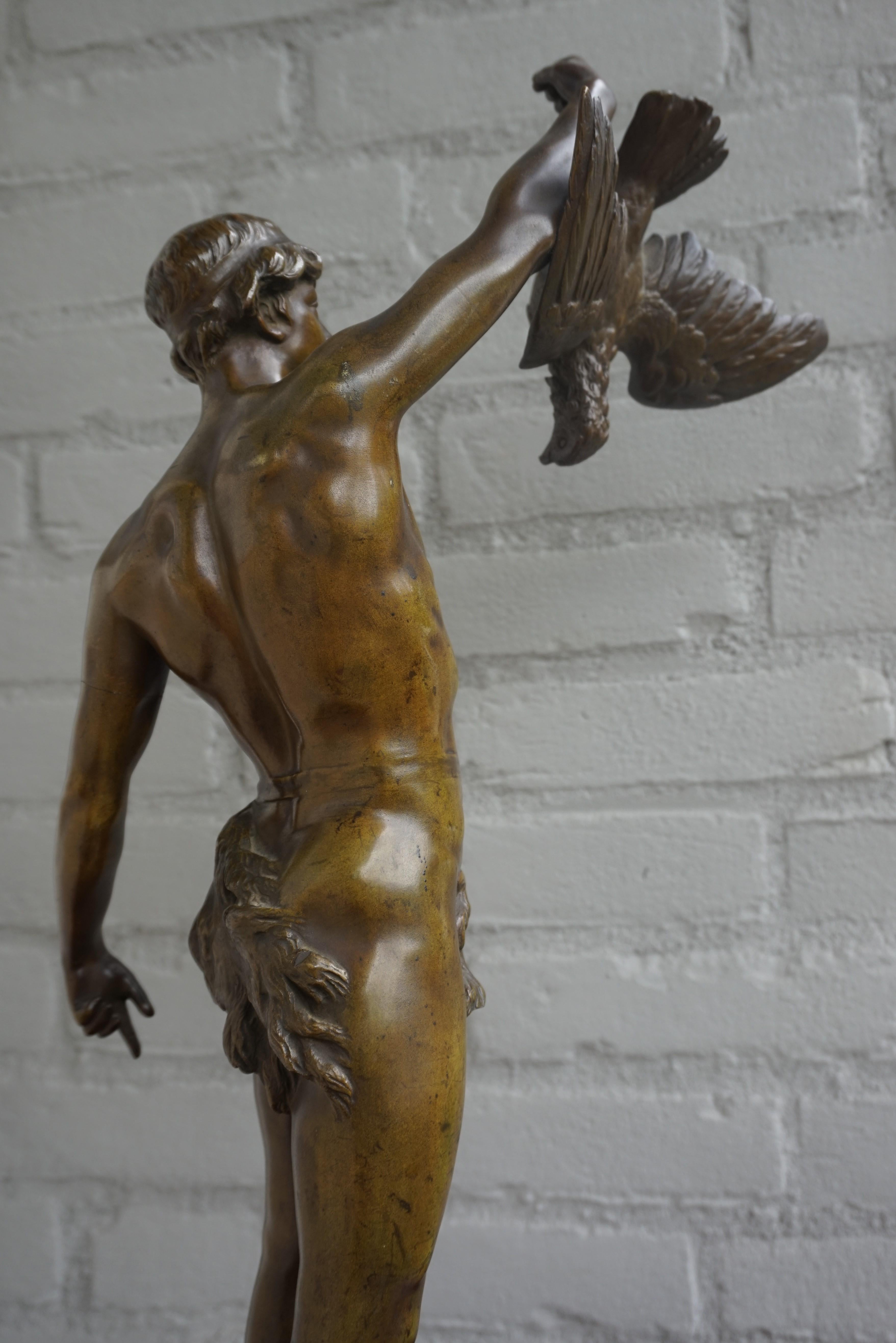 Stunning Antique Bronze Sculpture of Young Male Hunter & Prey by Georges Coudray 11