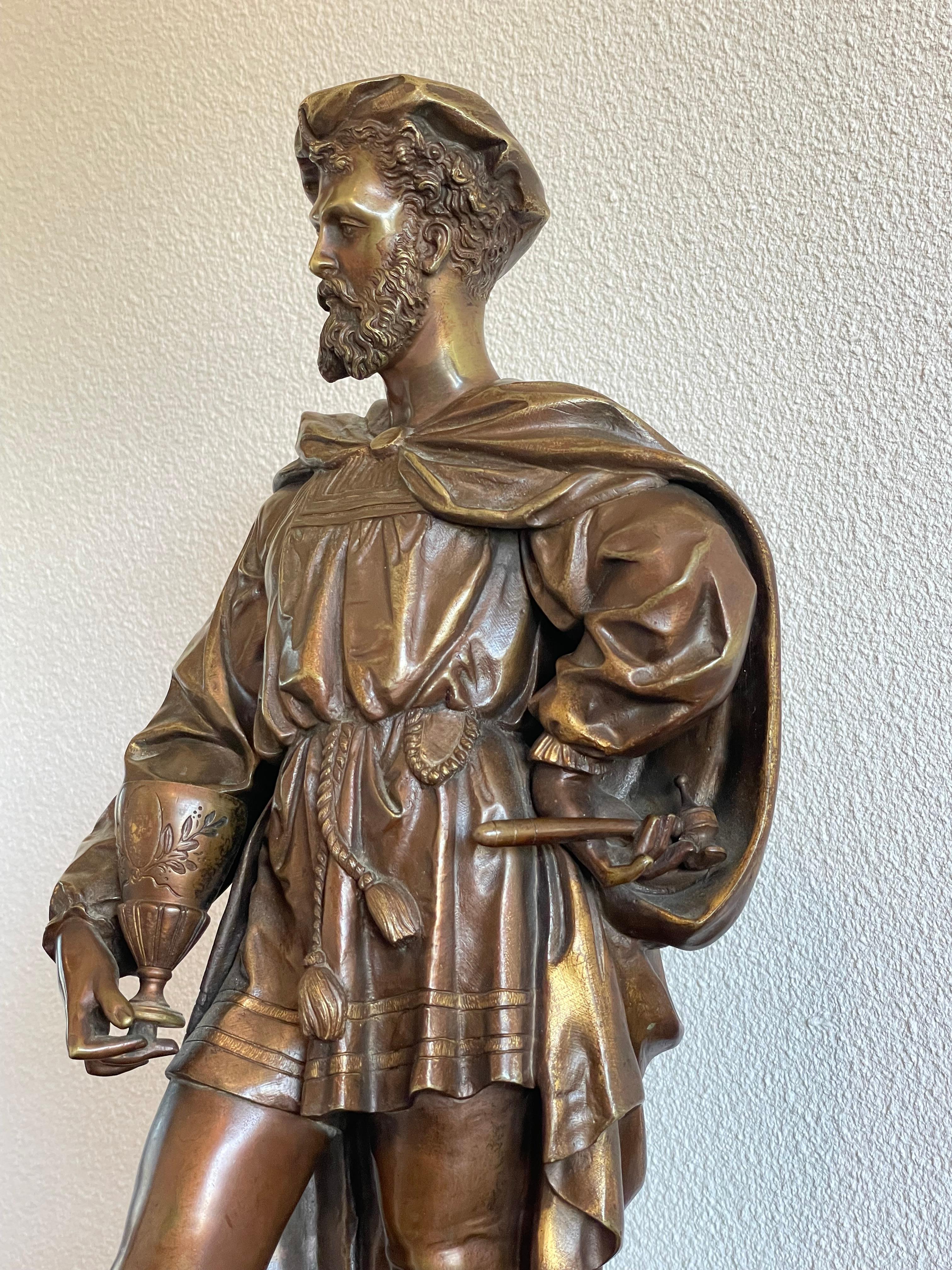 Stunning Antique Bronze Sculpture / Statue of a Well Dressed Venetian Merchant For Sale 3