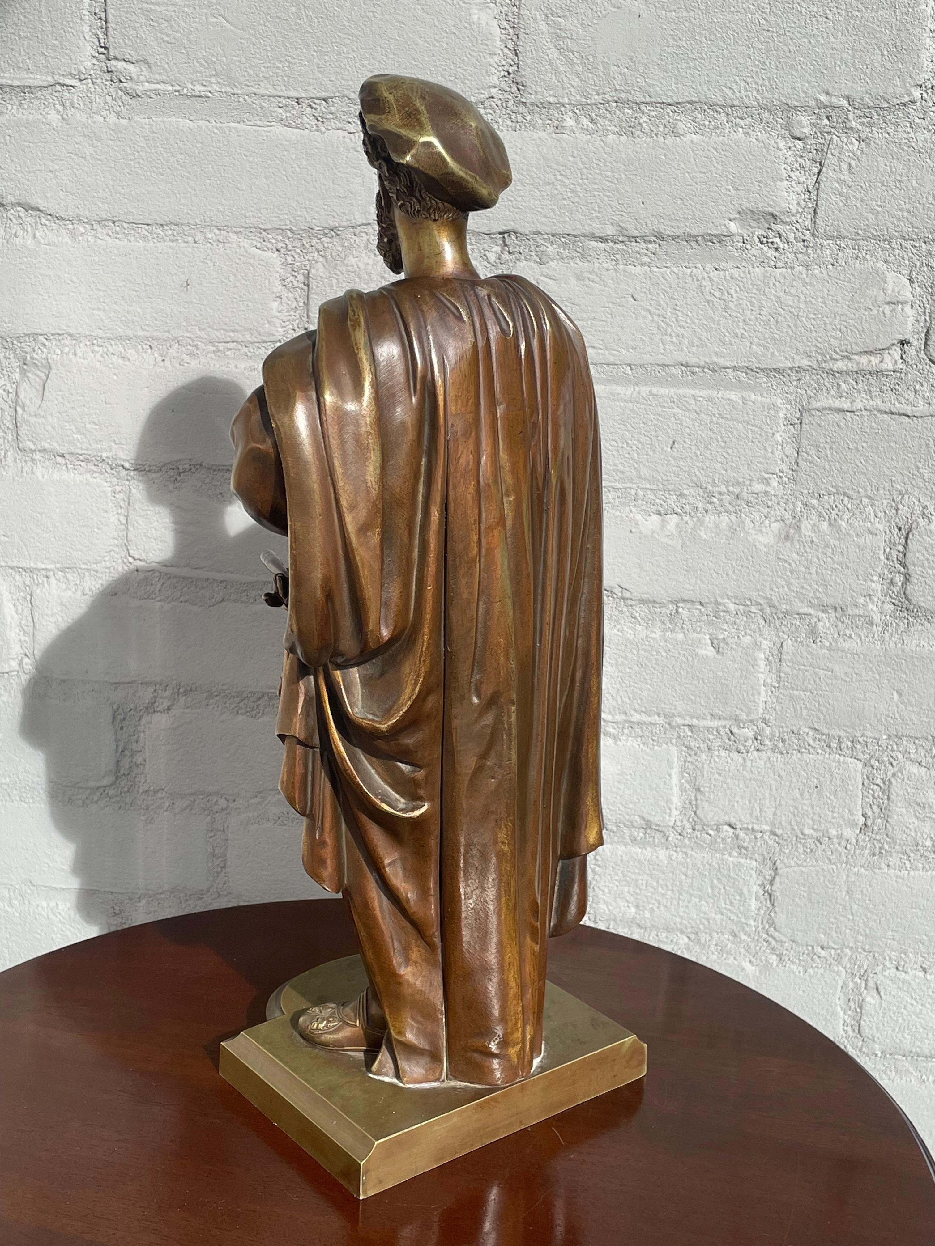 Stunning Antique Bronze Sculpture / Statue of a Well Dressed Venetian Merchant For Sale 8