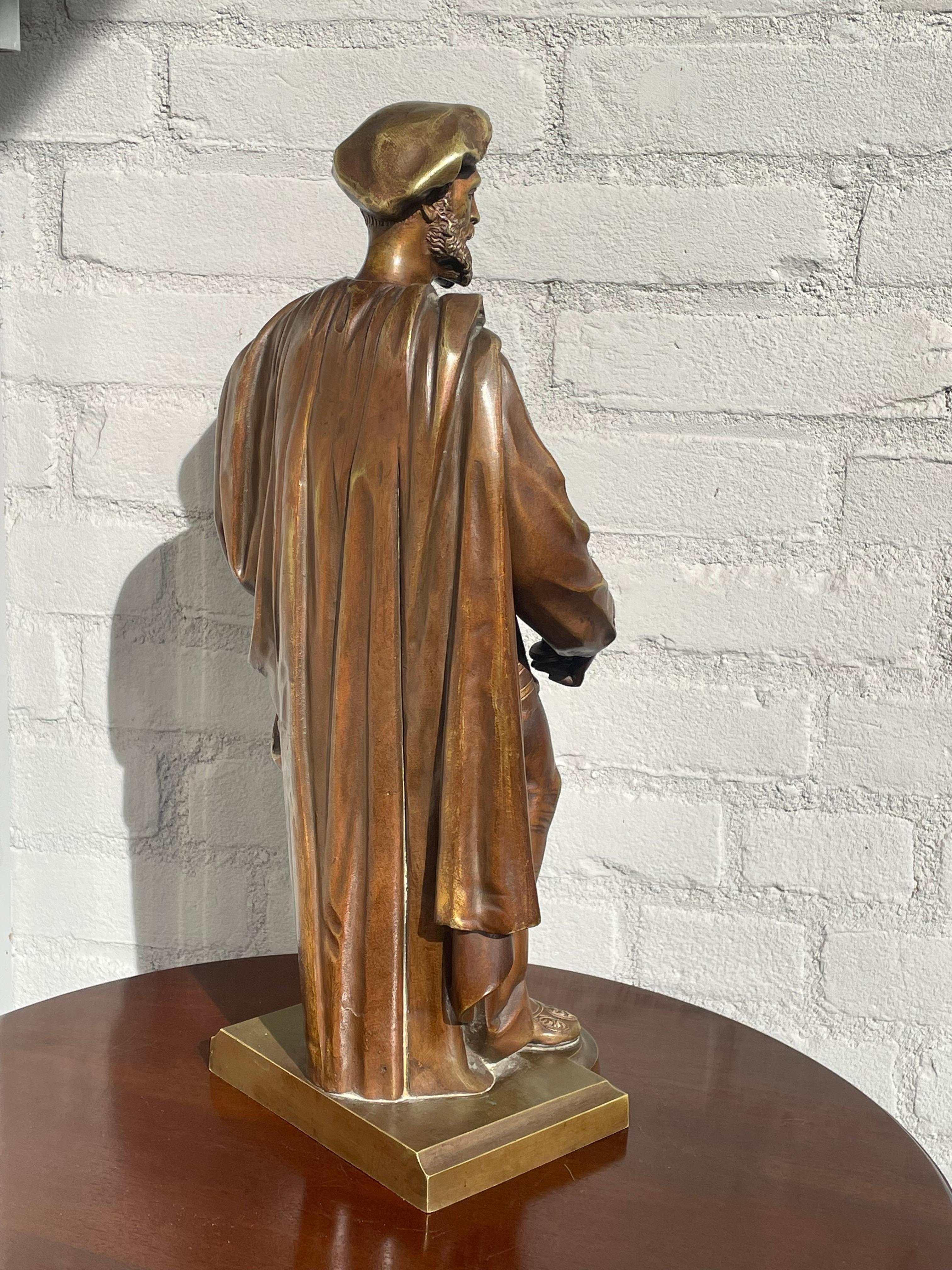Stunning Antique Bronze Sculpture / Statue of a Well Dressed Venetian Merchant For Sale 9