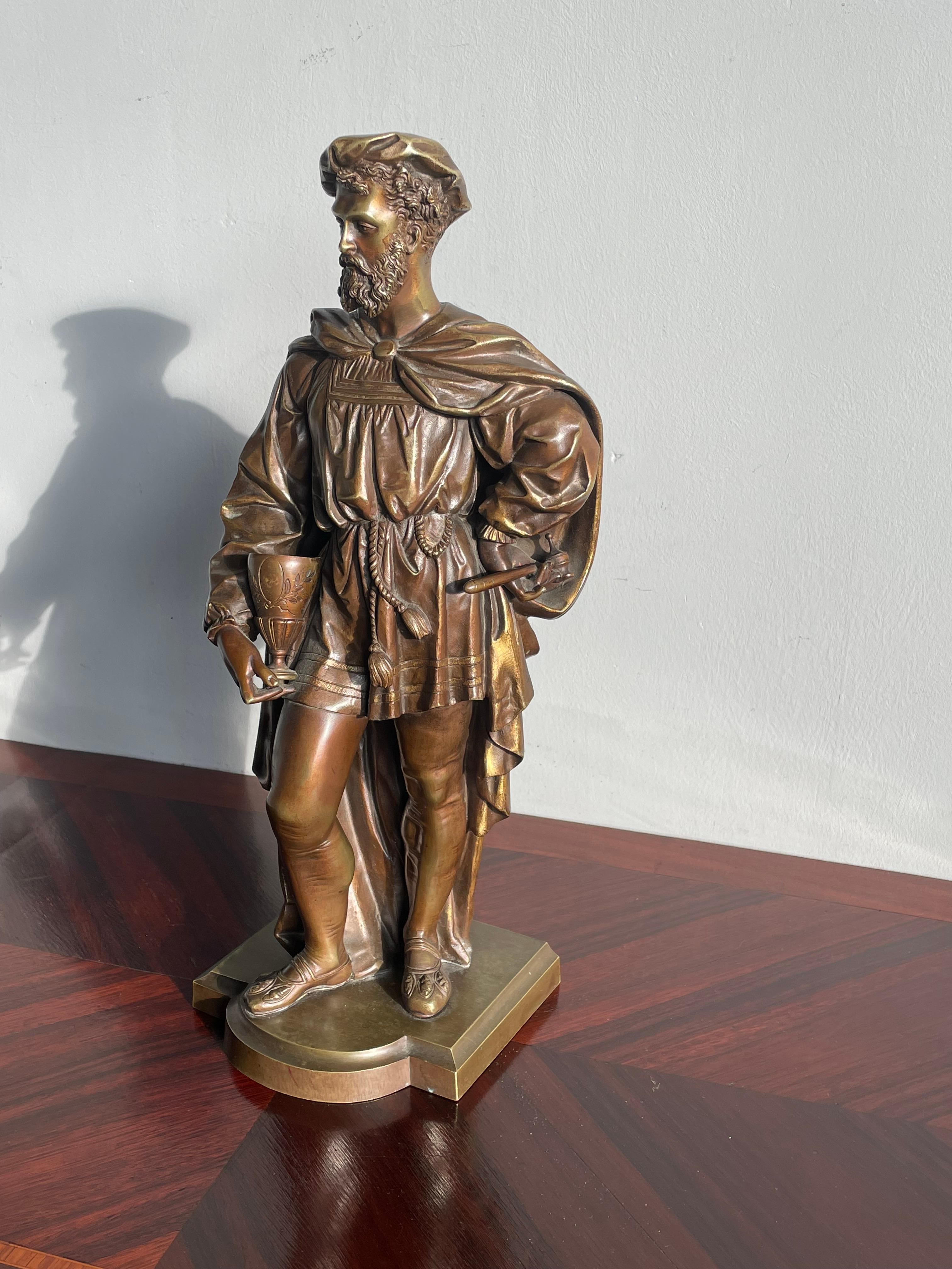 Stunning Antique Bronze Sculpture / Statue of a Well Dressed Venetian Merchant For Sale 12