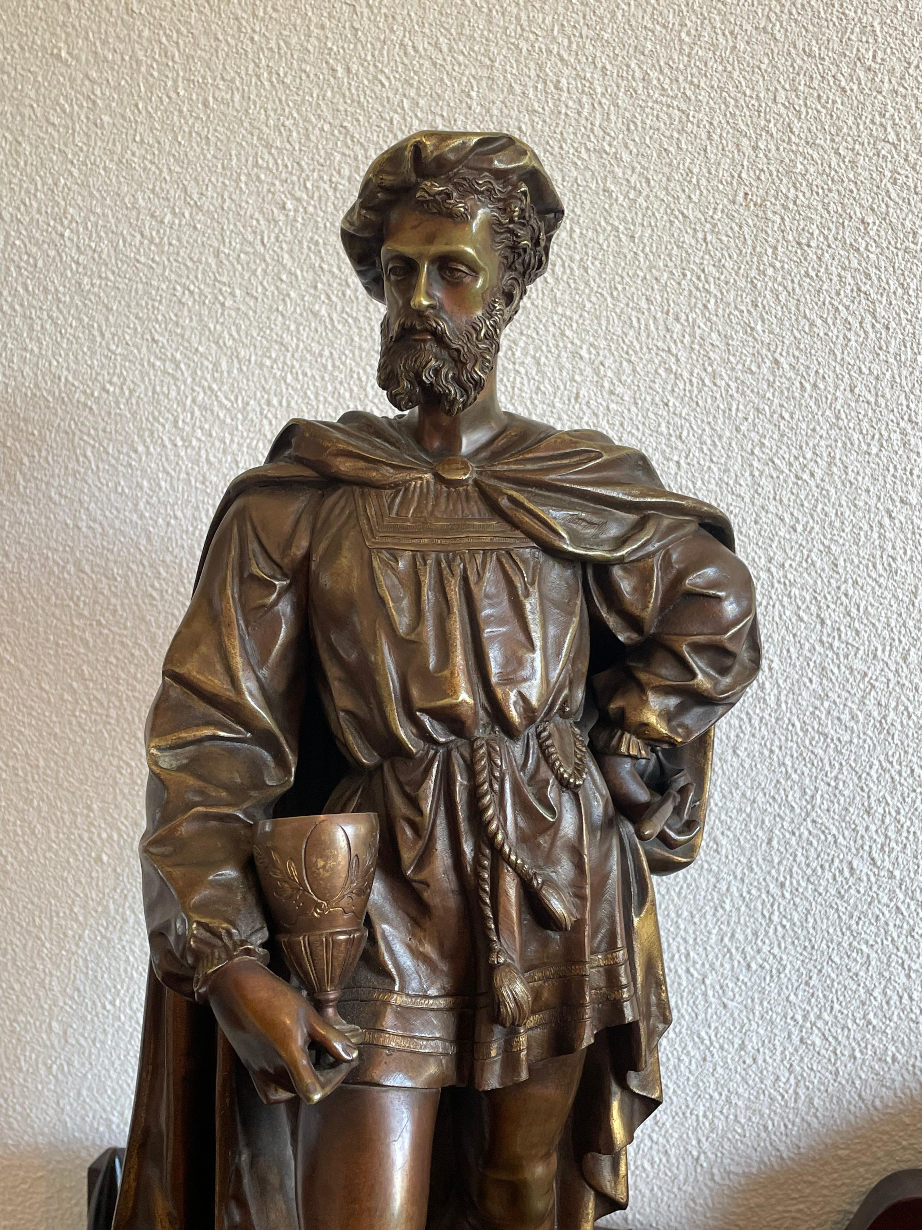 Cast Stunning Antique Bronze Sculpture / Statue of a Well Dressed Venetian Merchant For Sale