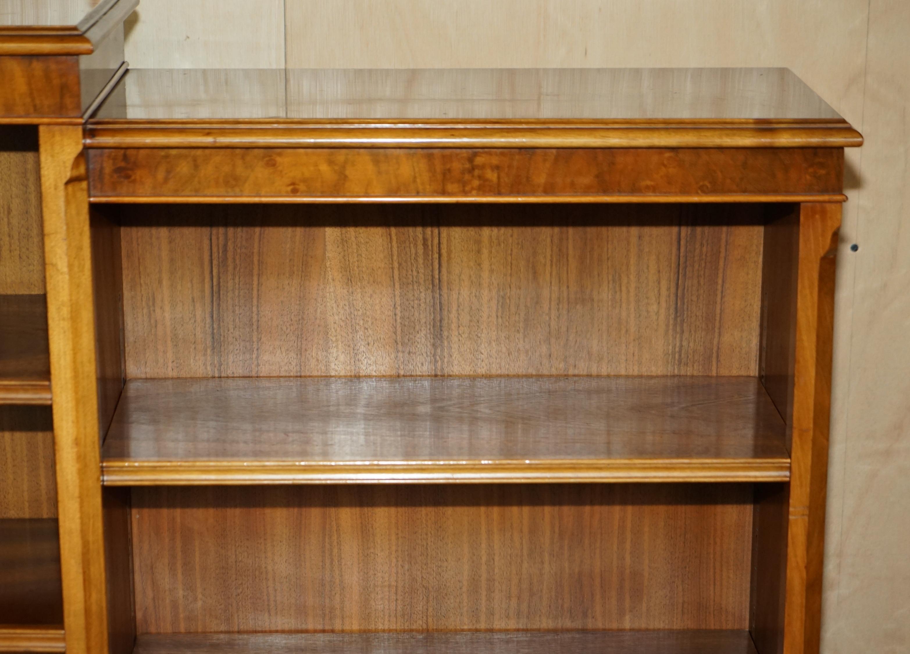 Stunning Antique Burr Walnut Dwarf Open Library Breakfront Bookcase Sideboard 7