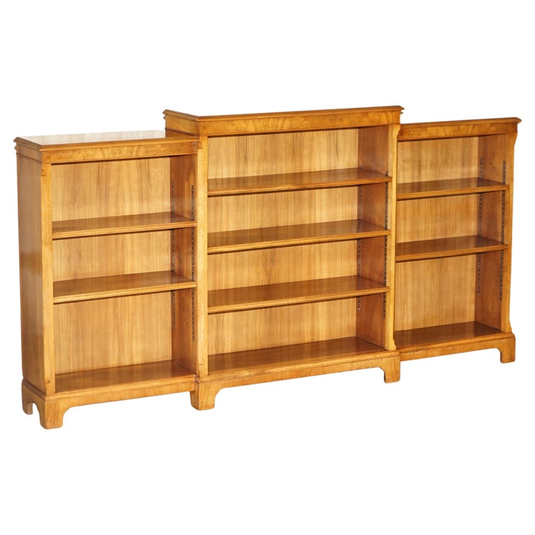 Stunning Antique Burr Walnut Dwarf Open Library Breakfront Bookcase ...