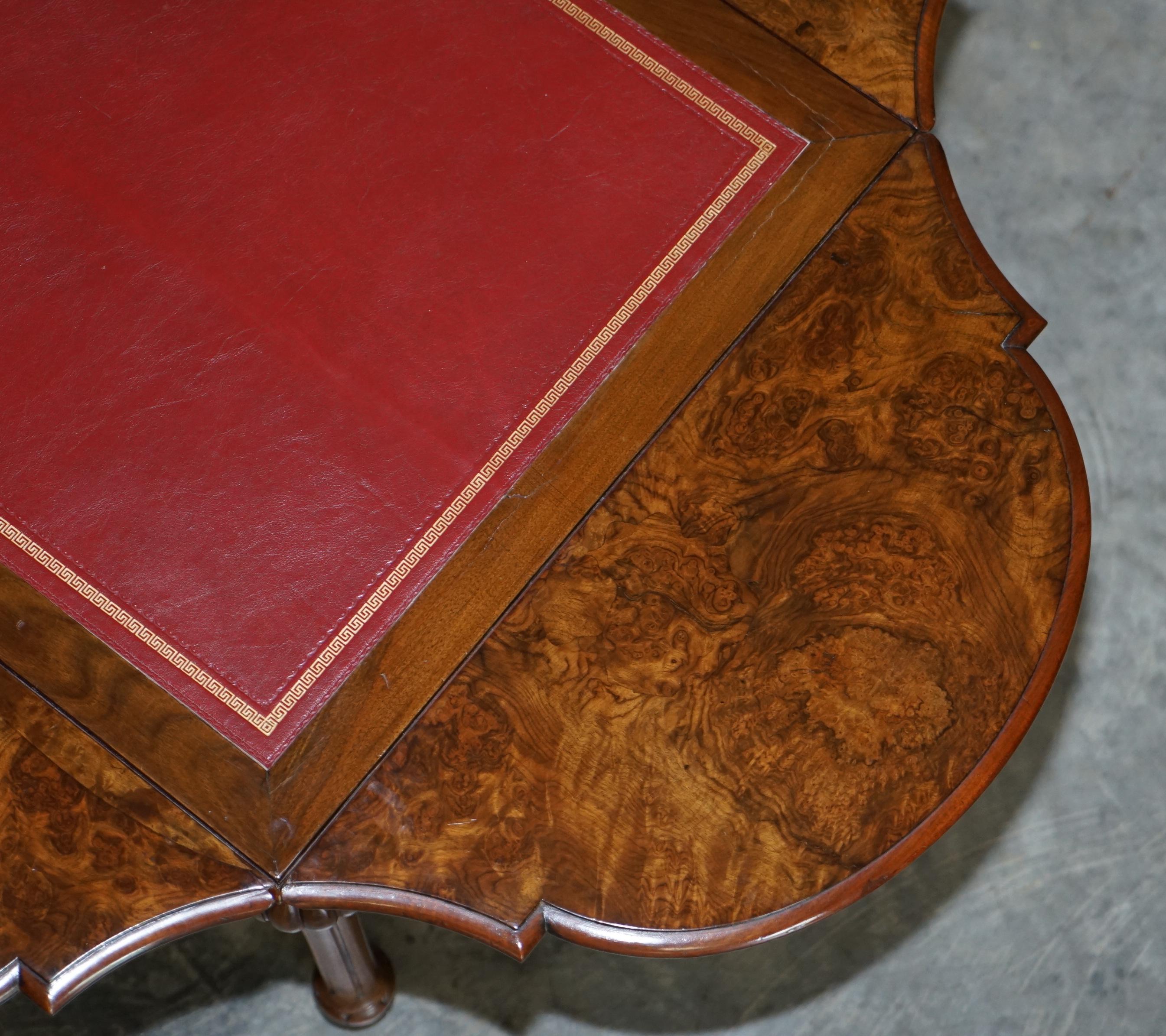 Stunning Antique Burr Walnut Envelope Extending Games Card Side Lamp Wine Table 12