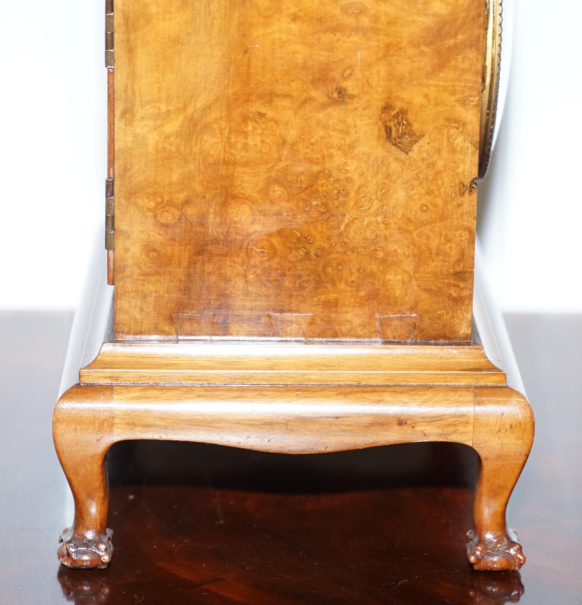 Stunning Antique Burr Walnut Mappin & Webb Mantle Clock with Claw and Ball Feet 2