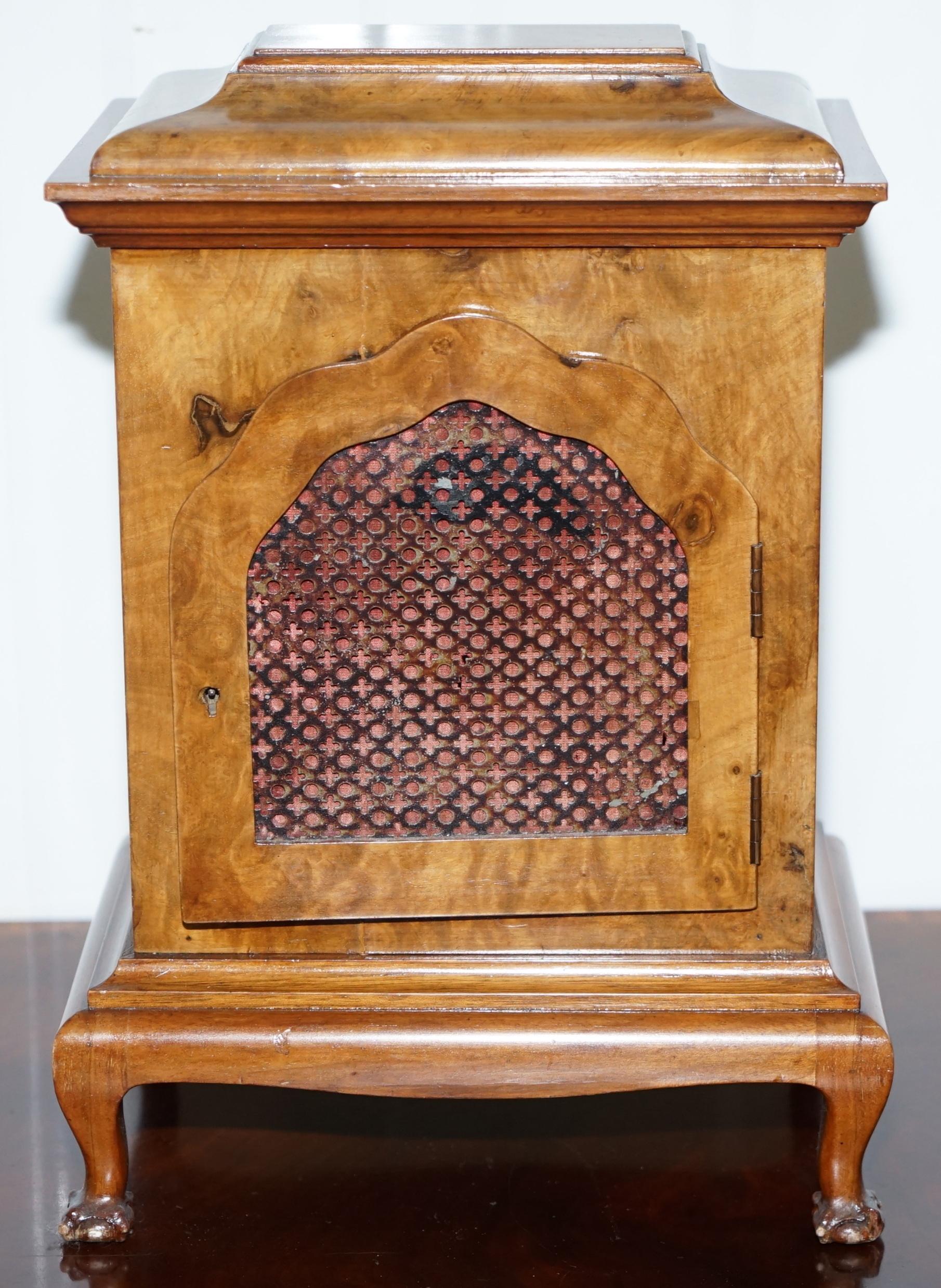Stunning Antique Burr Walnut Mappin & Webb Mantle Clock with Claw and Ball Feet 4