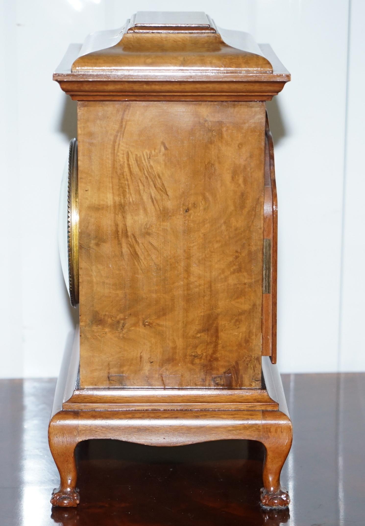 Stunning Antique Burr Walnut Mappin & Webb Mantle Clock with Claw and Ball Feet 8