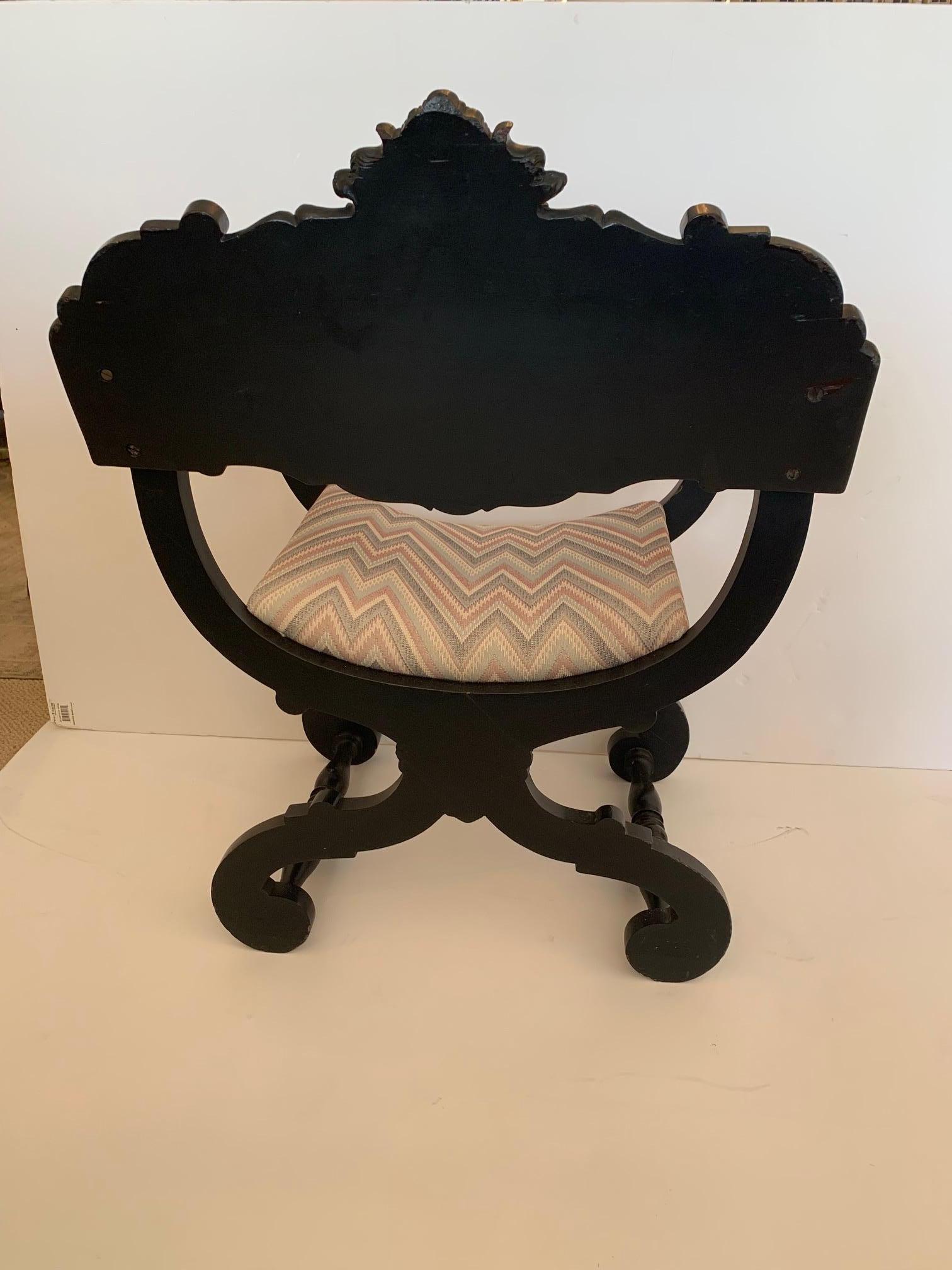 Stunning Antique Carved Wood Ebonized Throne Style Desk Chair For Sale 3
