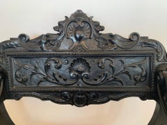 Stunning Antique Carved Wood Ebonized Throne Style Desk Chair