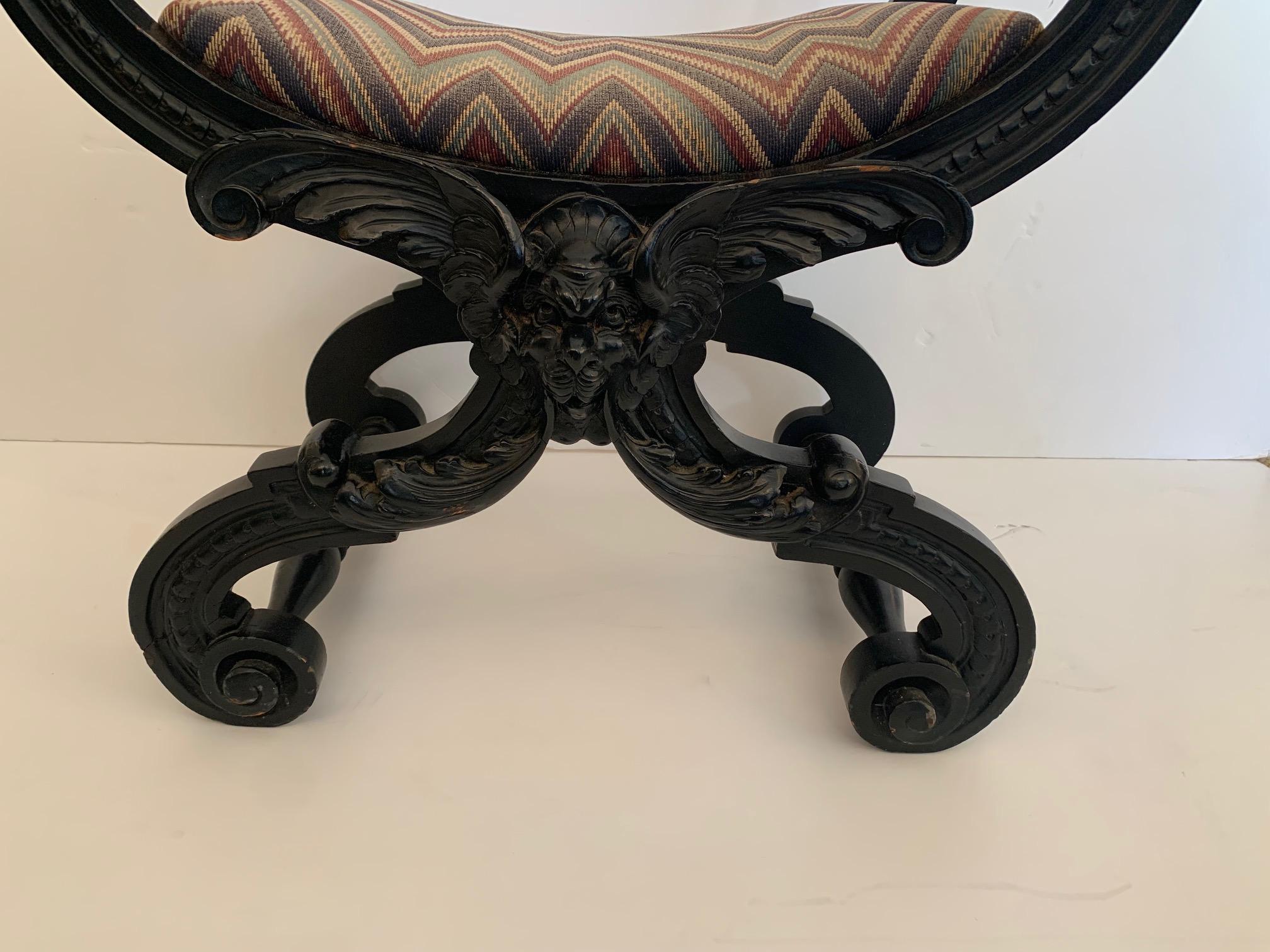 American Stunning Antique Carved Wood Ebonized Throne Style Desk Chair For Sale