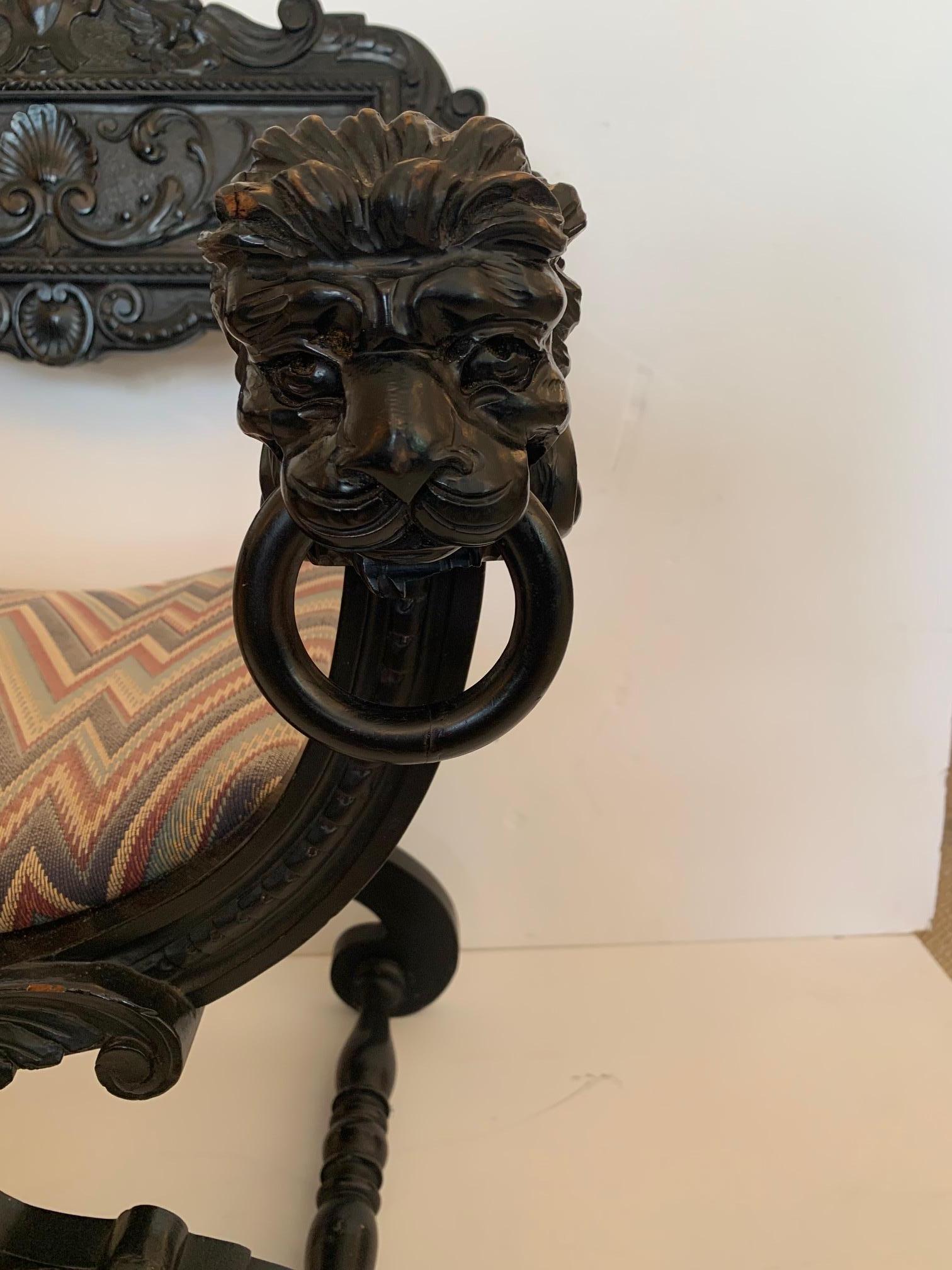 19th Century Stunning Antique Carved Wood Ebonized Throne Style Desk Chair For Sale