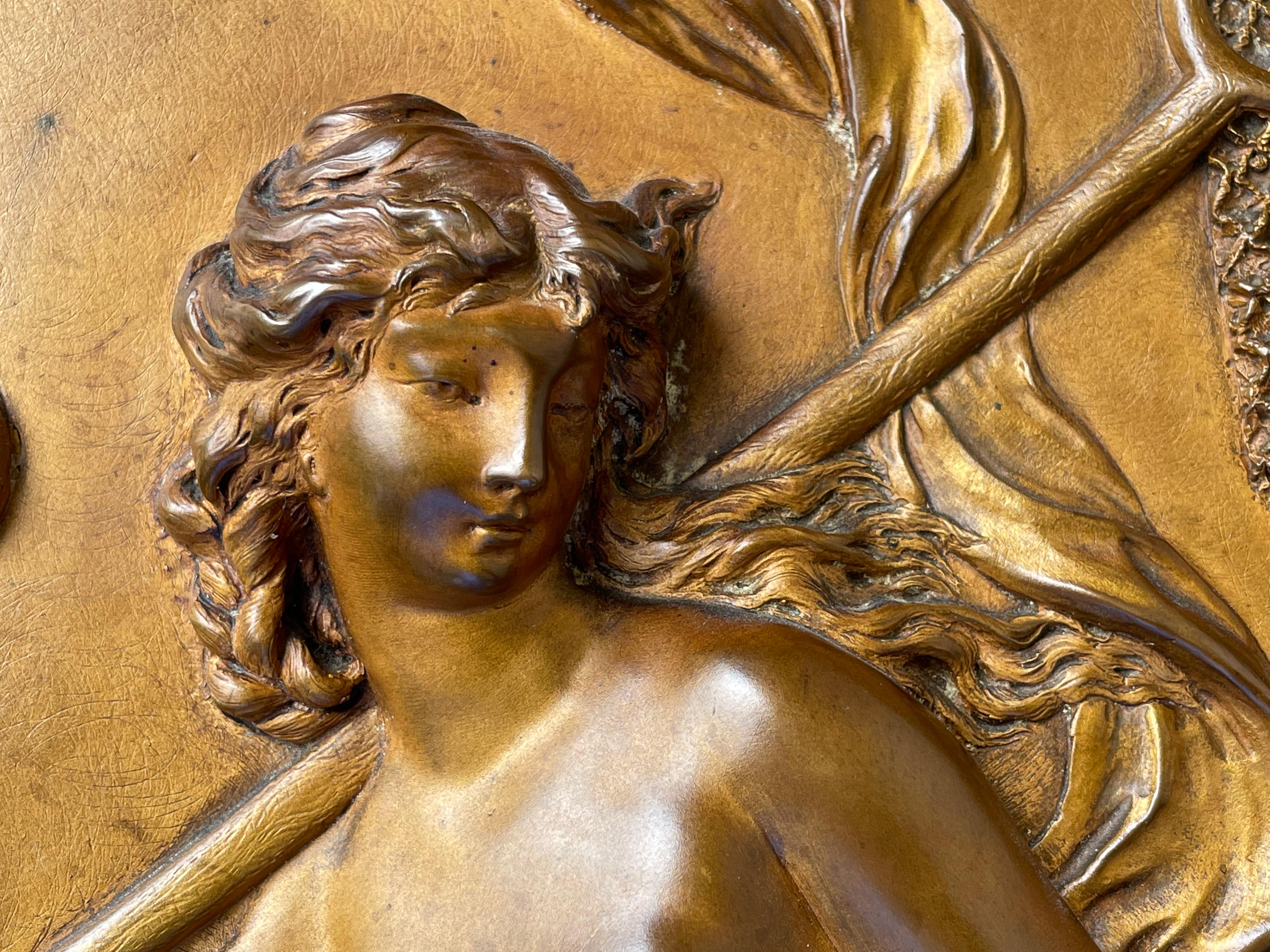 Stunning Antique, Cast & Gilt Copper Plaque Depict, Goddess of Fishing Leucothea 5