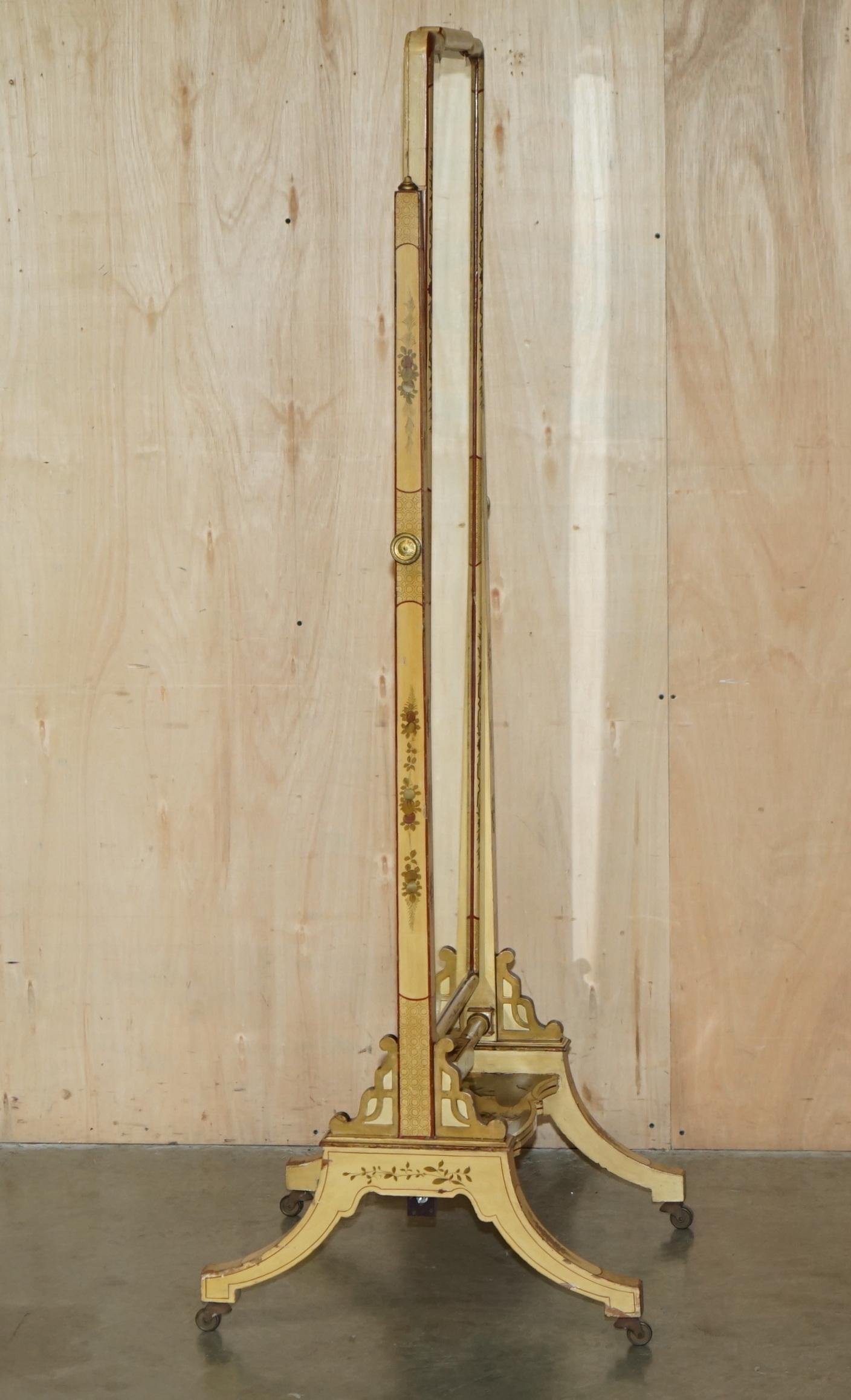 STUNNING ANTiQUE CHINESE EXPORT CIR 1920 HAND PAINTED & LACQUERED CHEVAL MIRROR im Angebot 4